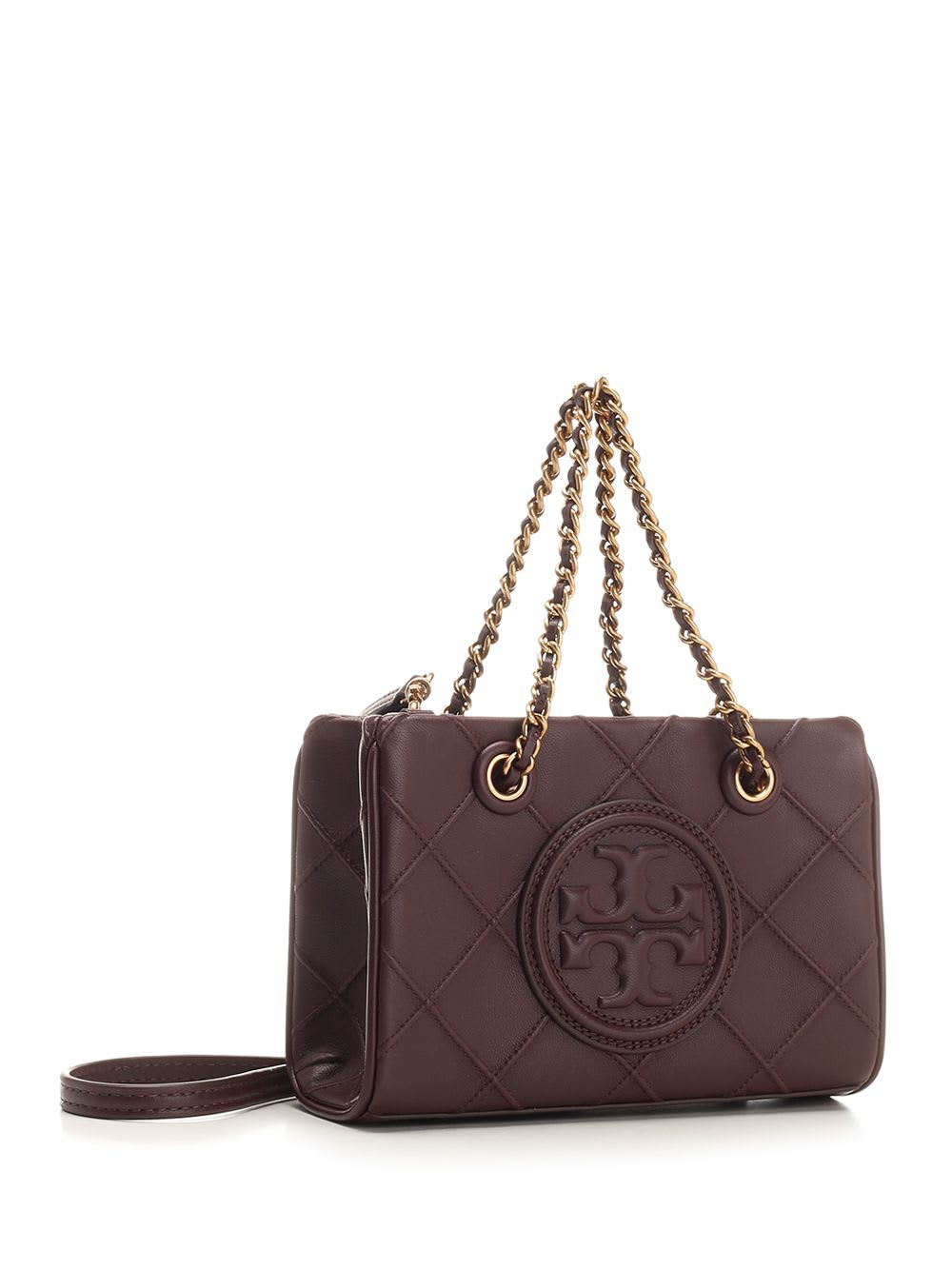 Shop Tory Burch Mini Fleming Chain Bag In Bordeaux