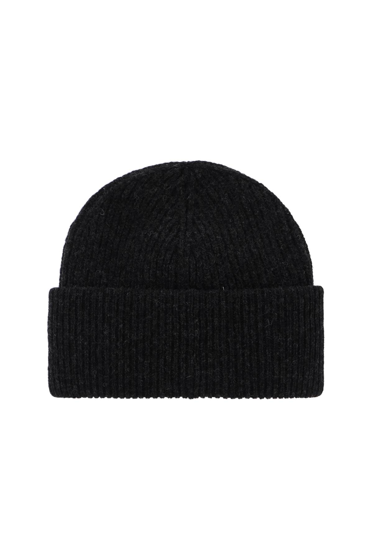 Shop Ganni Beanie Hat With Logo Label In Phantom (grey)