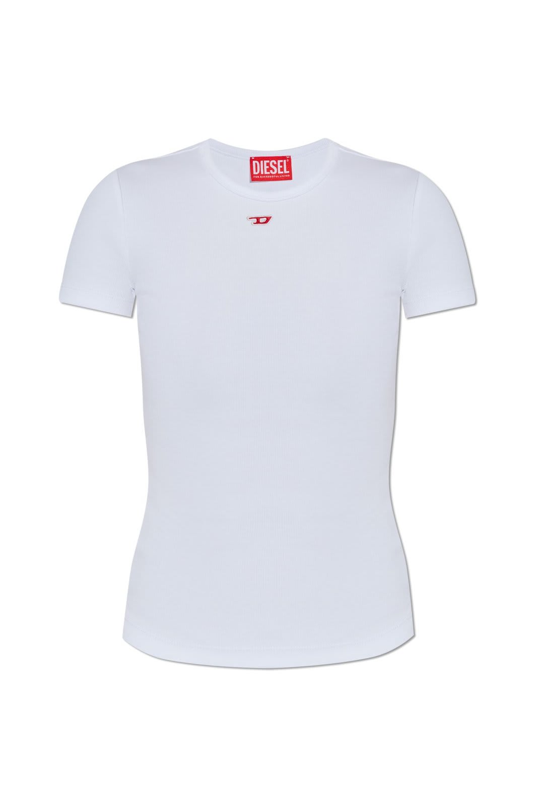 Diesel White Stretch Cotton T-shirt With Logo In Bianco