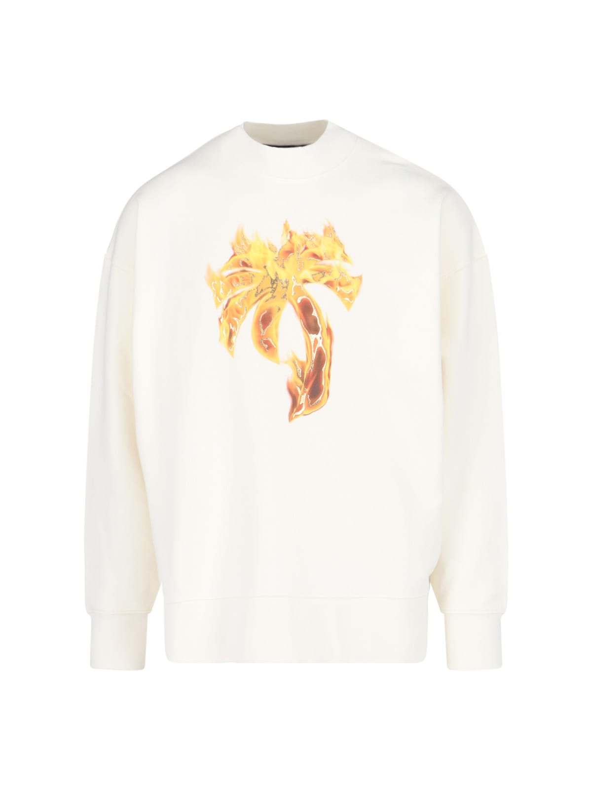 Shop Palm Angels Burning Logo Print Crewneck Sweatshirt In White