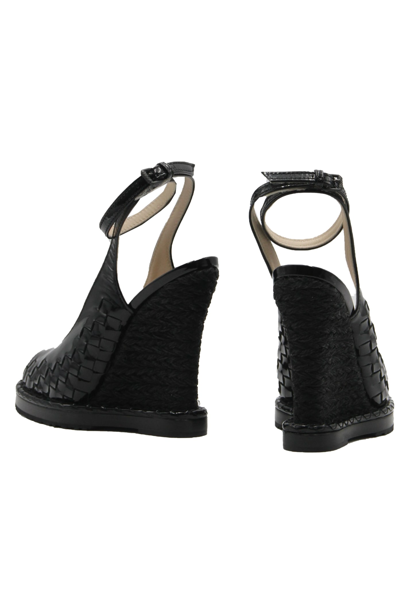 Shop Bottega Veneta Patent Platform Sandals In Black