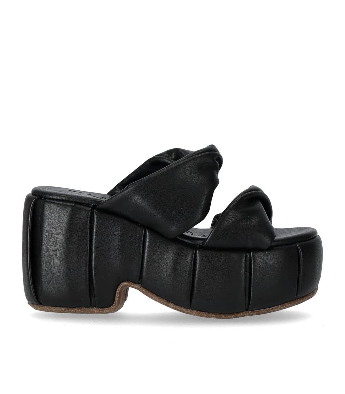 Themoirè Padded Wedge Platform Sandals With Two Bands In Nero