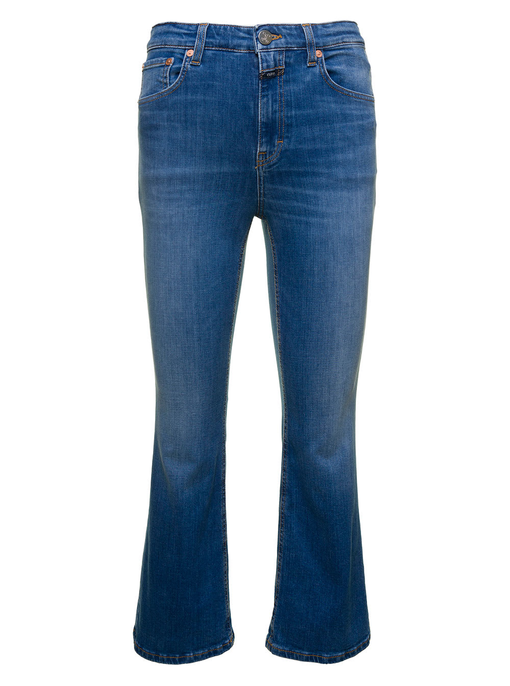 CLOSED HI SUN BLUE FIVE-POCKET STYÒE CROPPED JEANS WITH LOGO PATCH IN STRETCH COTTON DENIM WOMAN