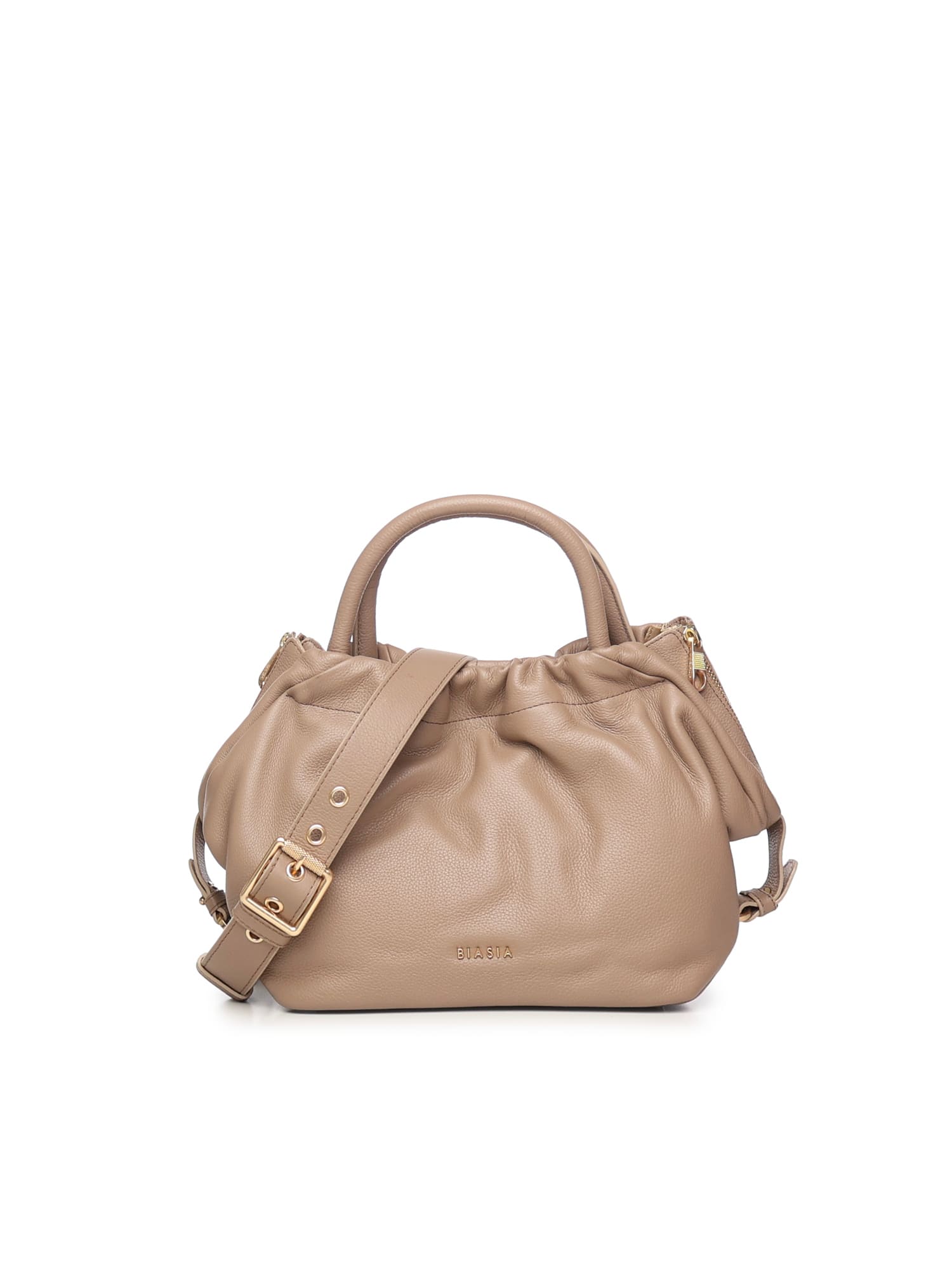 Biasia Gathered Leather Tote Bag In Brown