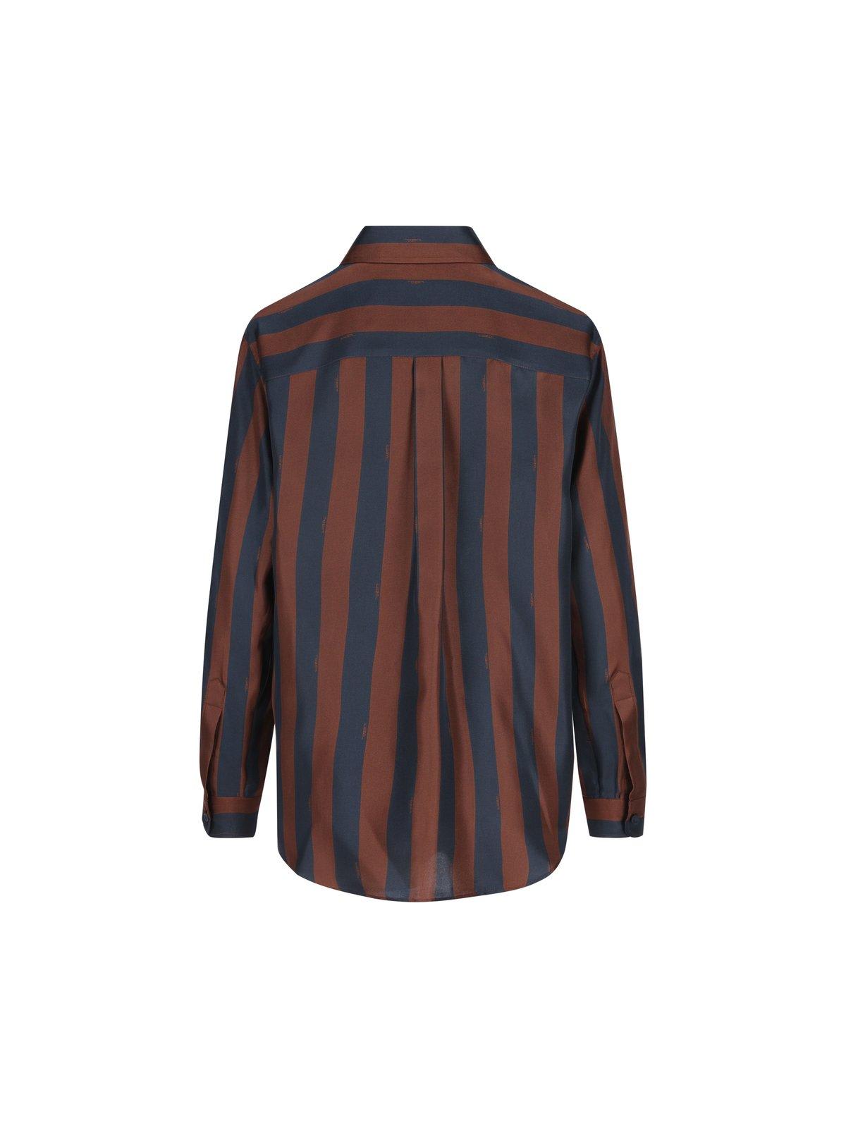 Shop Fendi Long Sleeved Striped Shirt In Blue