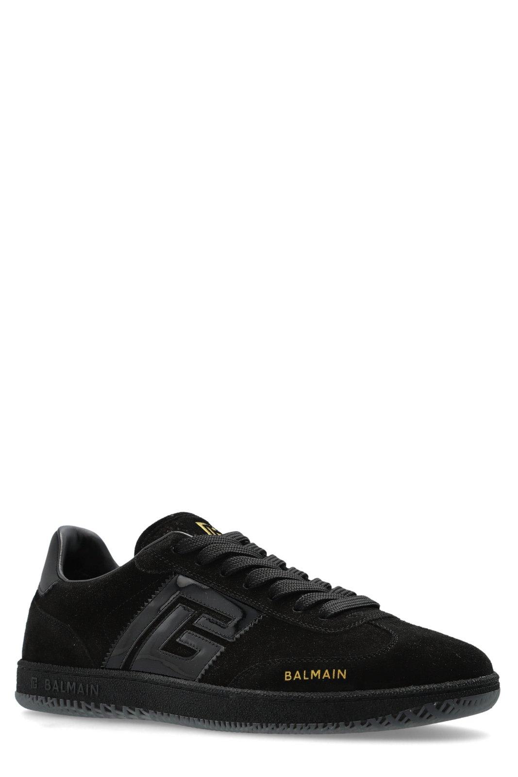 Balmain Swan Suede Low-top Sneakers In Black