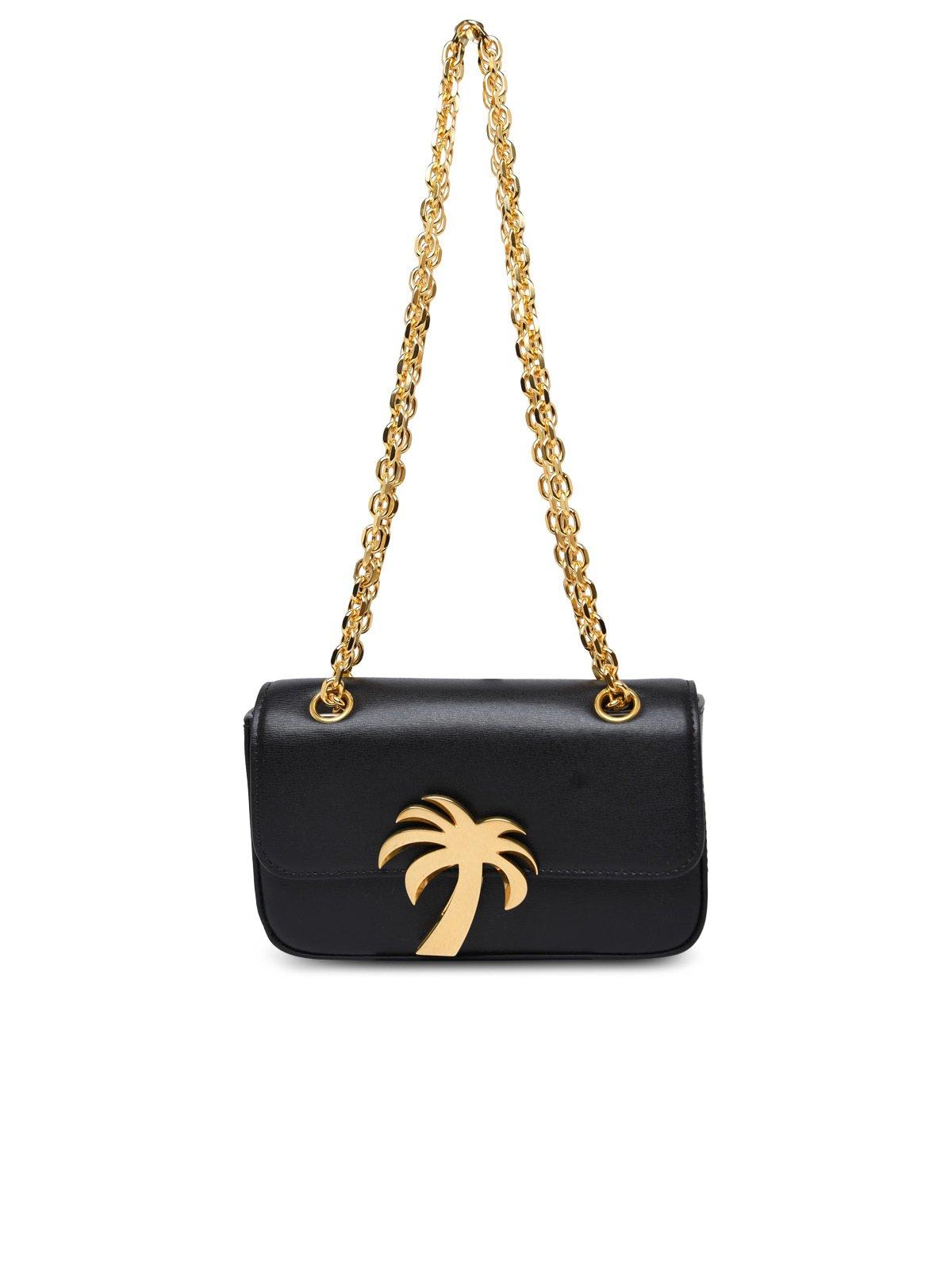 Palm Angels Palm Bridge Foldover Top Crossbody Bag In Black Gold