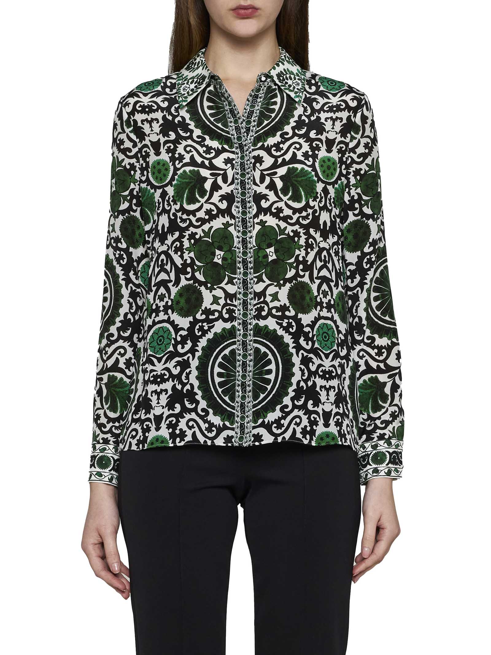 Shop Alice And Olivia Shirt In Monarch Light Emerald Small