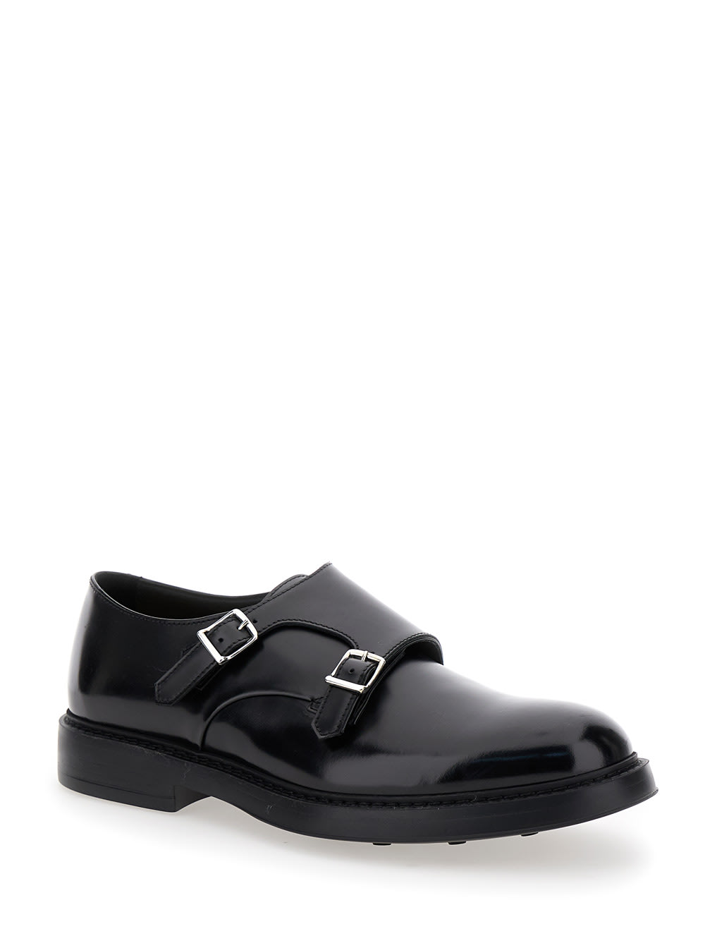 Shop Doucal's Black Monks Shoes With Double Buckle In Smooth Leather Man In Nero