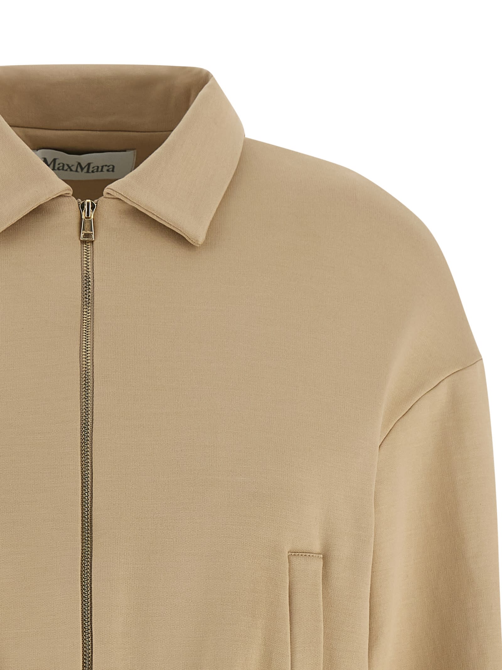 Max Mara Collared Sweatshirt With Front Pockets And Long Sleeves In Brown
