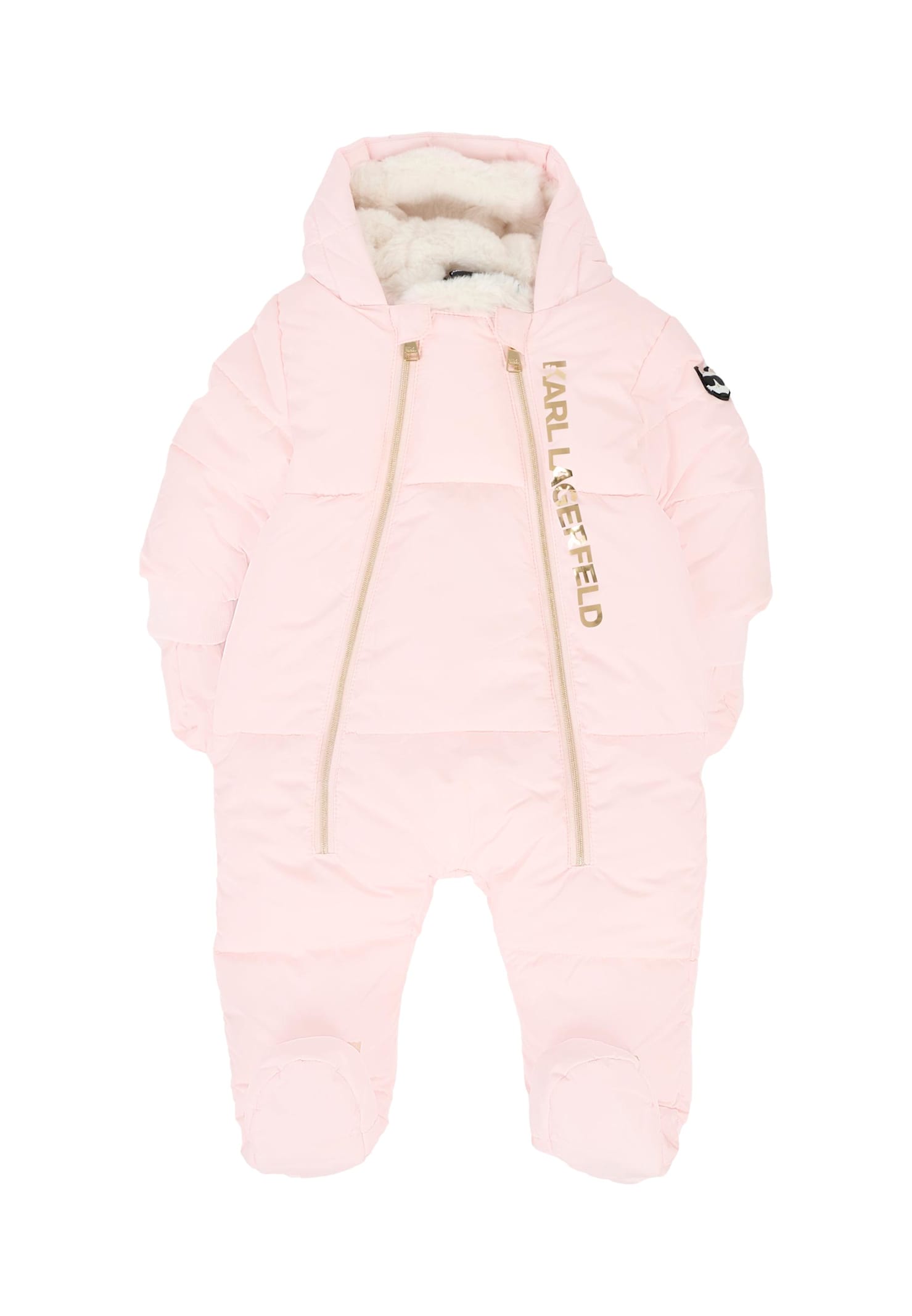 Karl Lagerfeld Pink Down Jacket For Baby Girl With Choupette In Pink