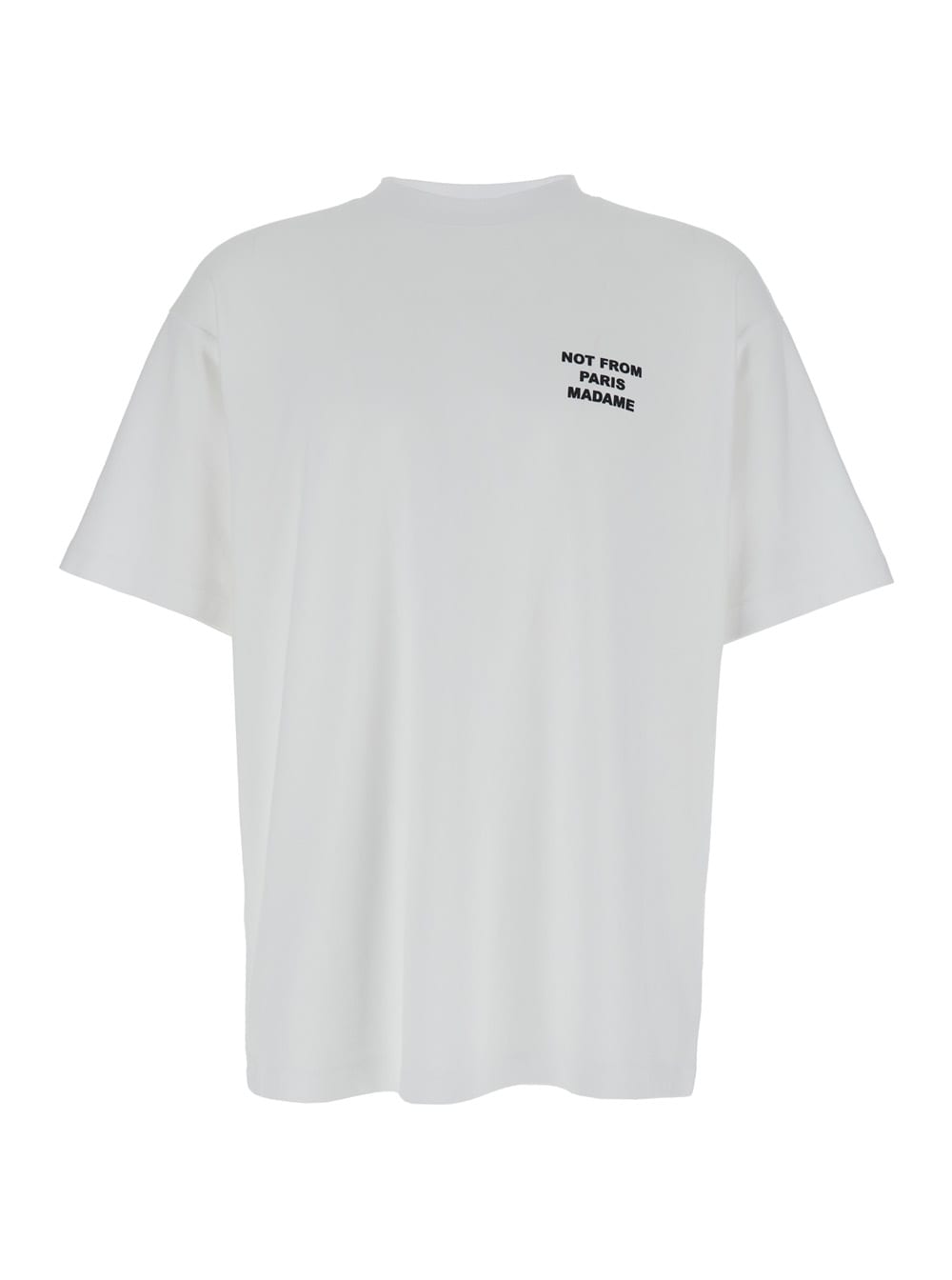 Shop Drôle De Monsieur White Crewneck T-shirt With Slogan Print On The Front And Back In Cotton Man