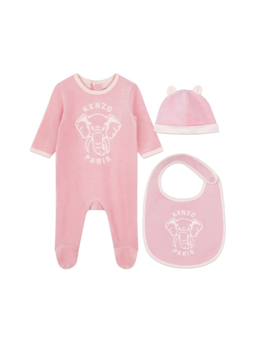 Kenzo Babies' Pigiama+bavaglia+cappe In Pink