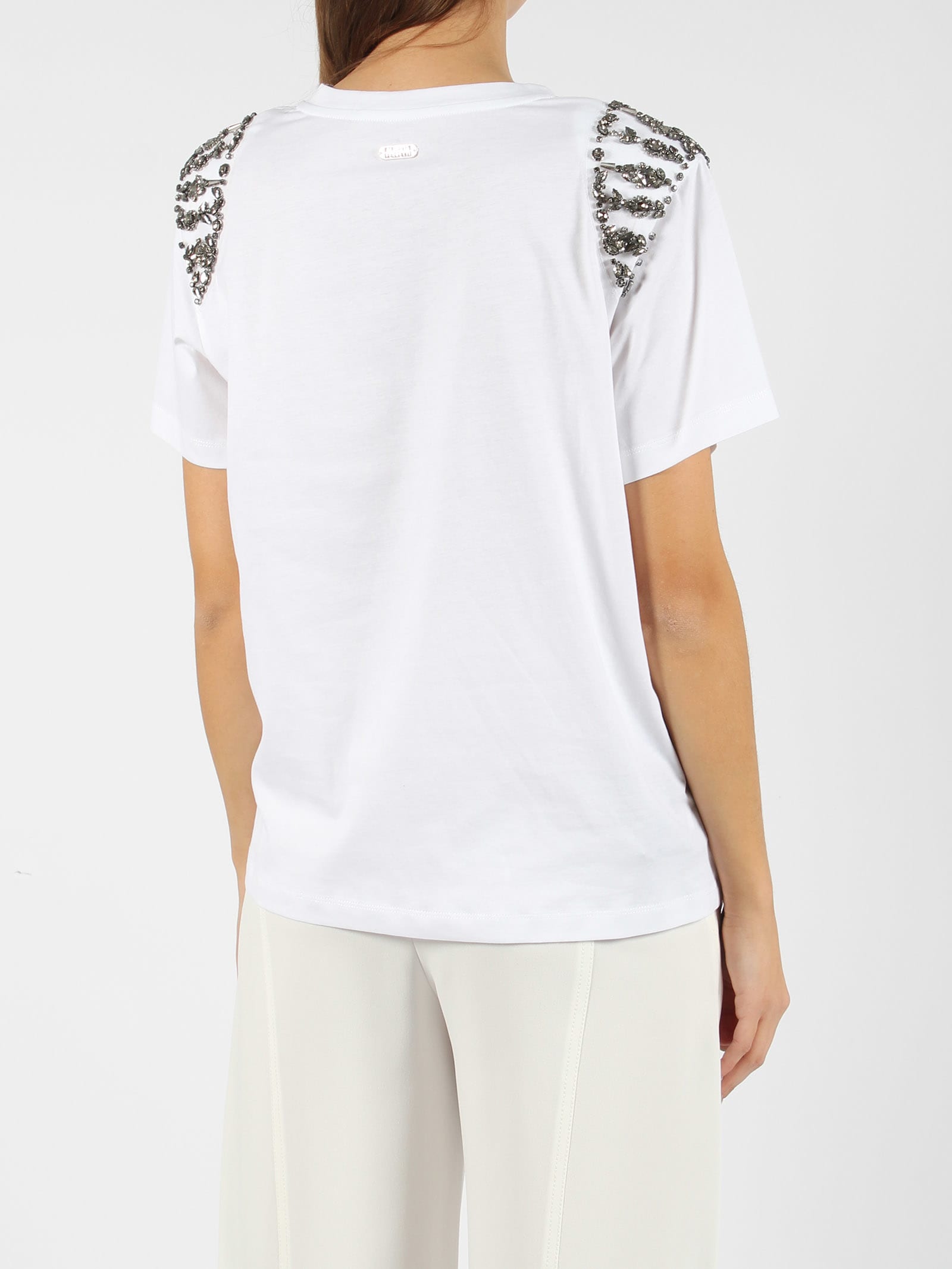 Shop Alberta Ferretti Embroidered Cotton T-shirt In White