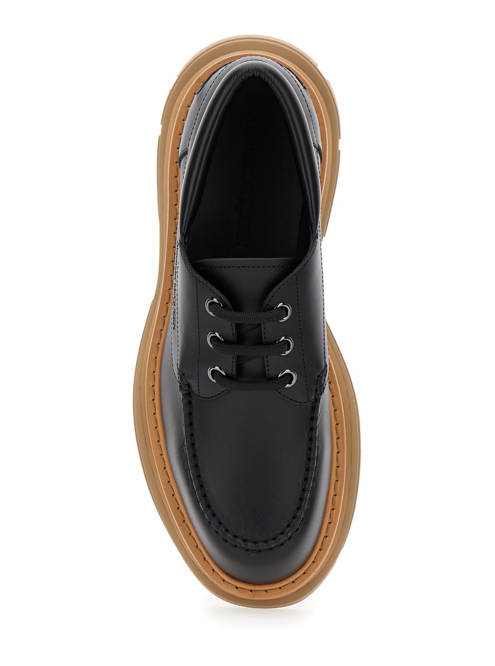 Alexander Mcqueen Leather Lace-up Shoes With Chunky Sole In Black Beige