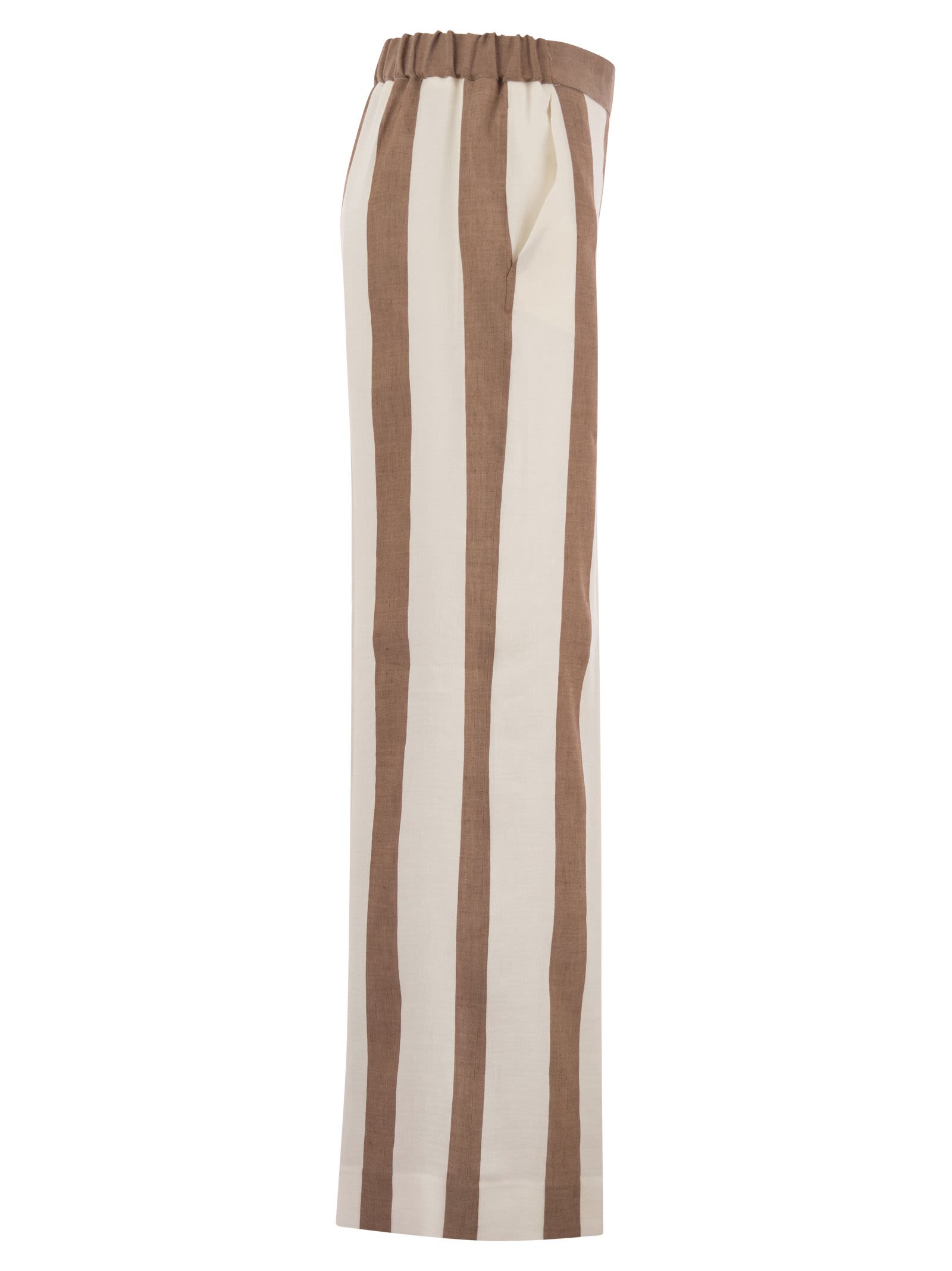 Shop Antonelli Linen And Viscose Trousers In Beige/brown