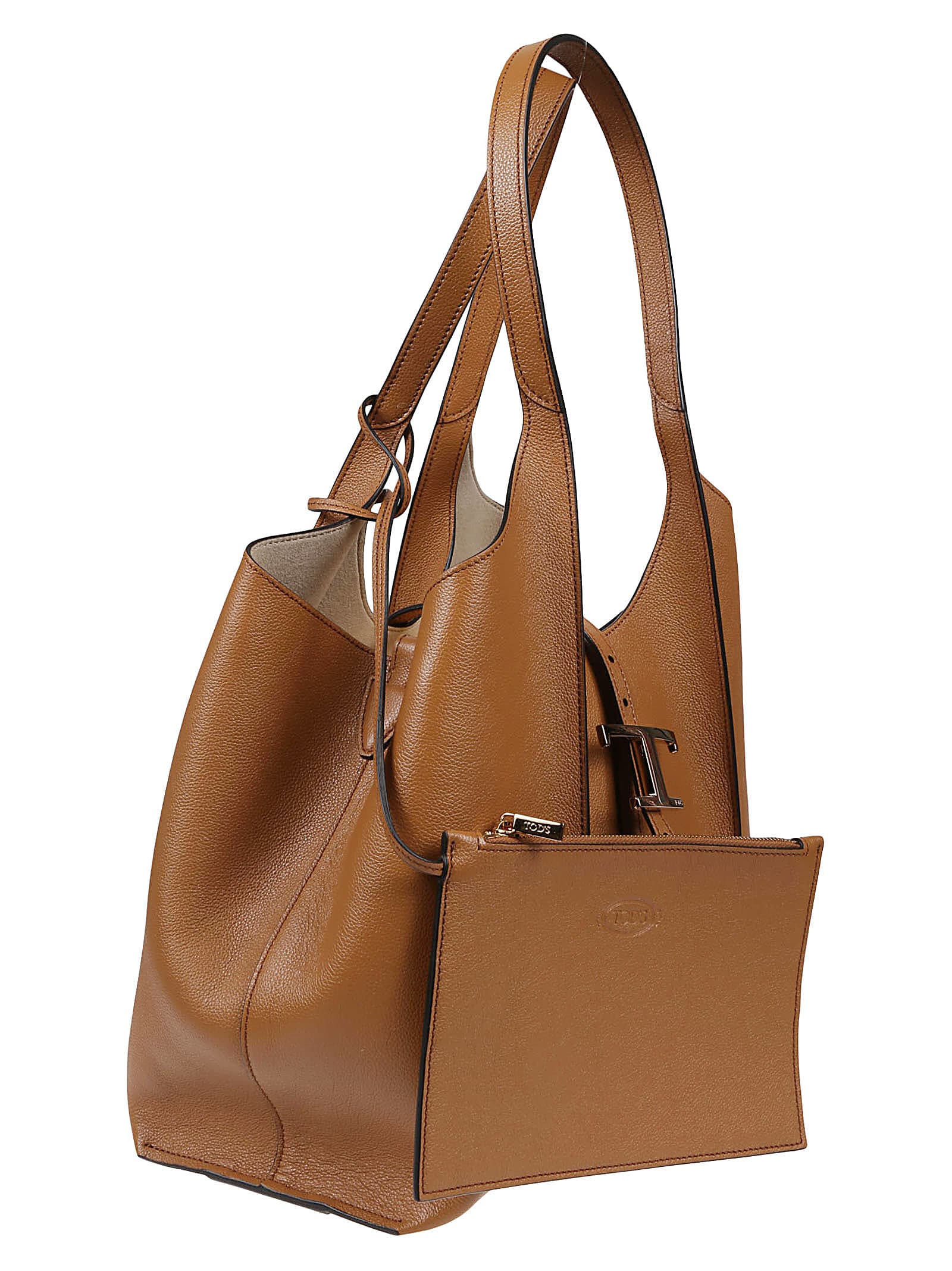 Tod's Caramel Leather Mini T Timeless Shopping Bag In Brown