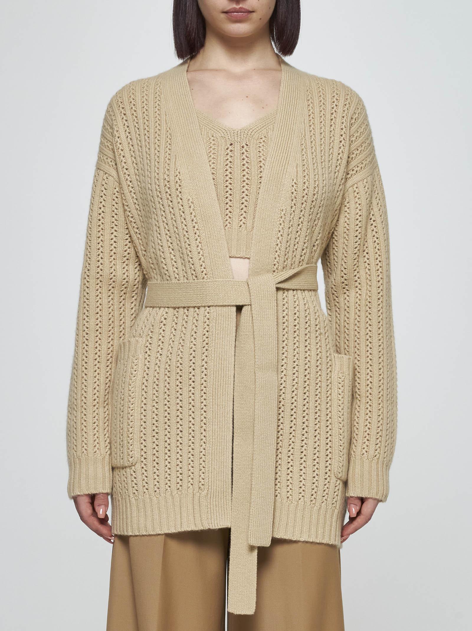 Shop Max Mara Balzac Crochet Wool And Cashmere Cardigan In Ecru