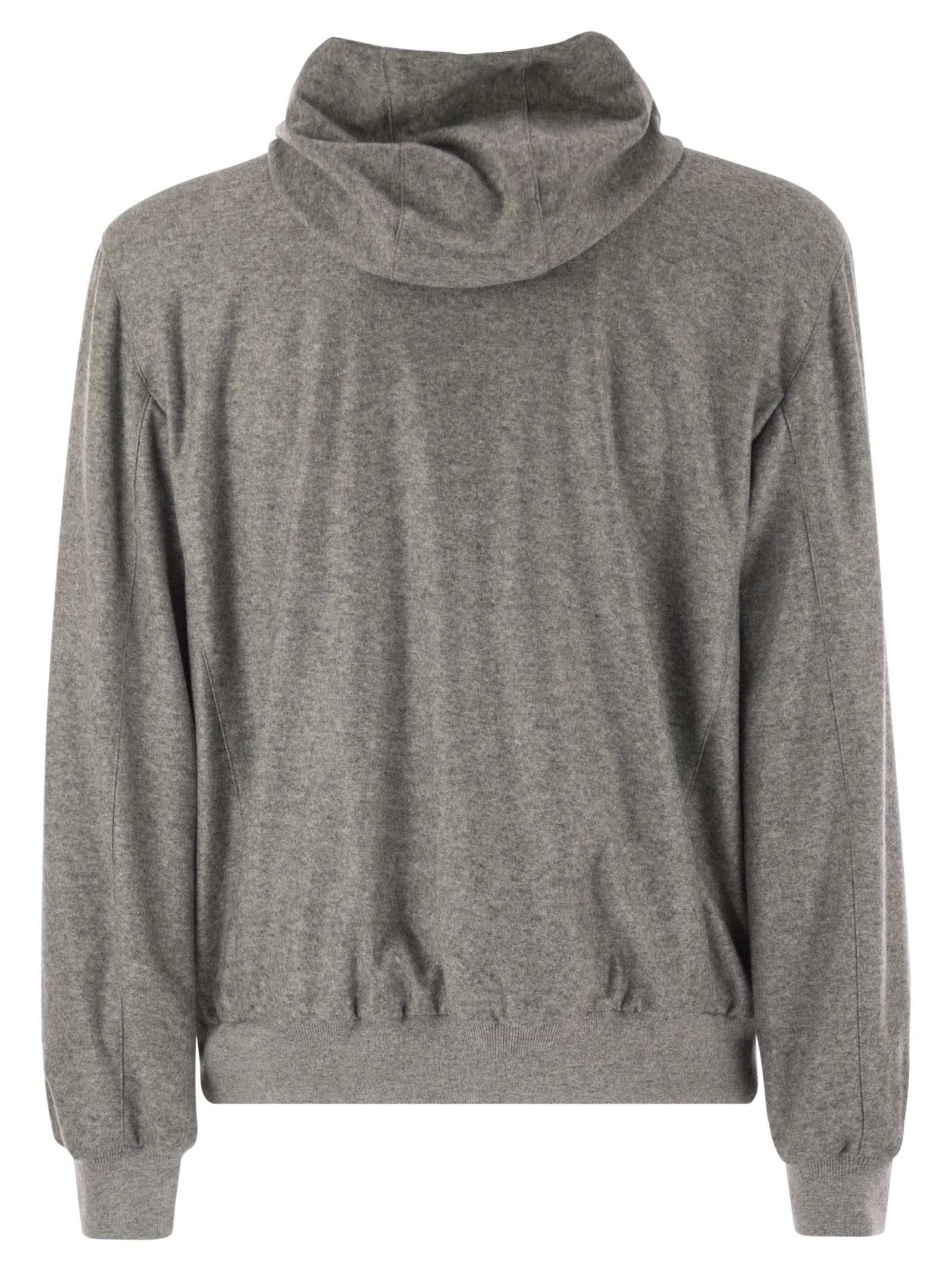 Fedeli Reversible Bomber Jacket With Hood In Cashmere Flannel And Airstop In Gray