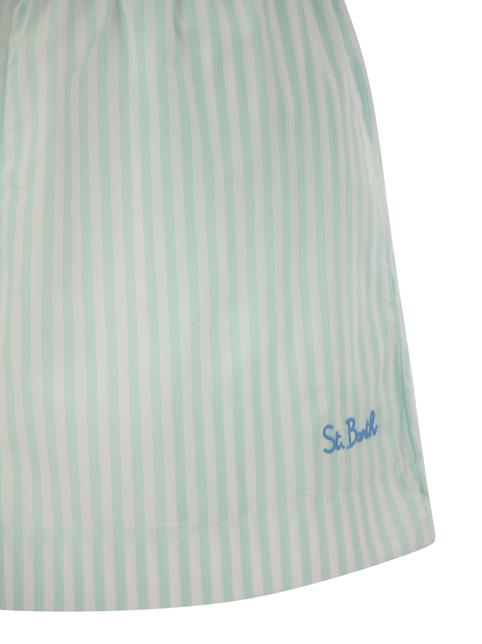 Shop Mc2 Saint Barth Meave - Striped Cotton Shorts In White/water Green