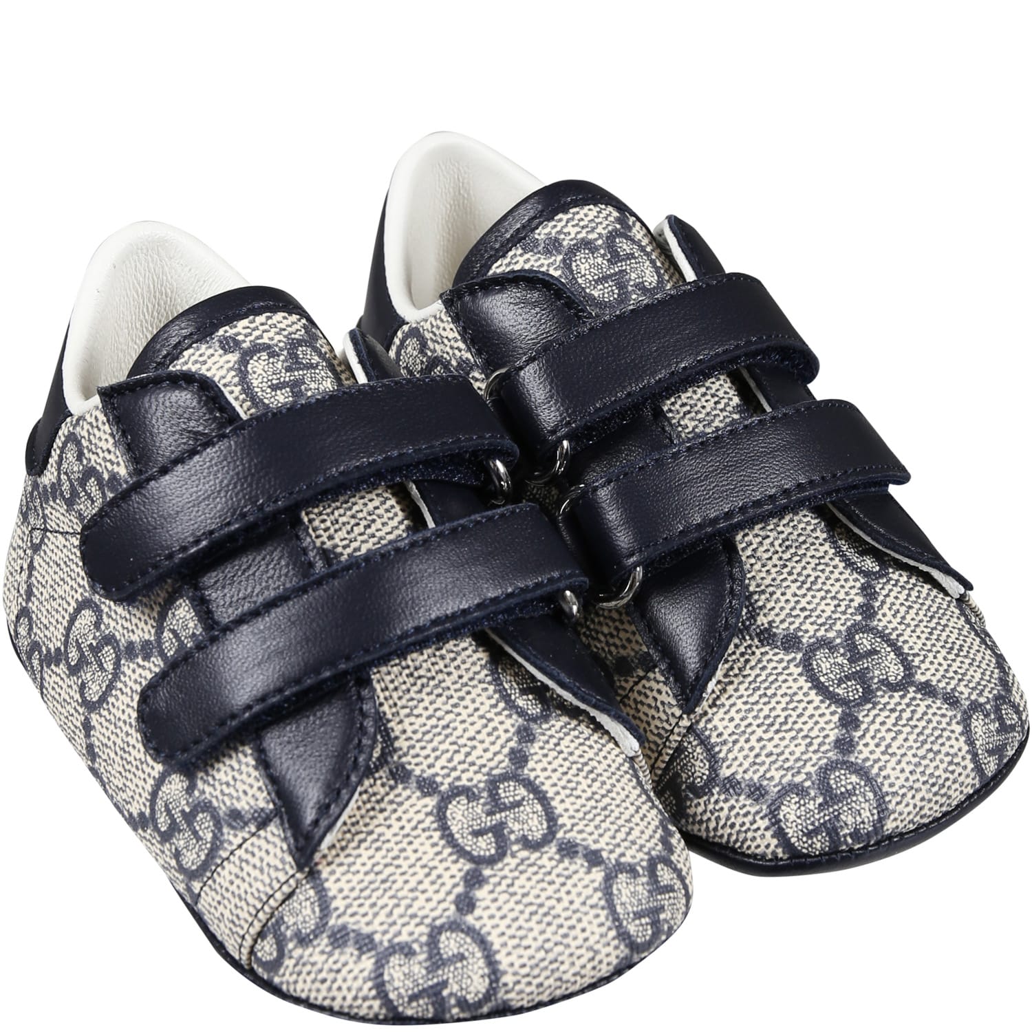 Gucci Blue Sneakers For Baby Boy With All-over Gg Logo In Blue