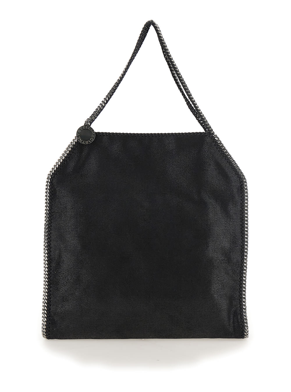 Black Handbag With Diamond-like Chain And Logo Charm On The Front In Ecoleather Woman