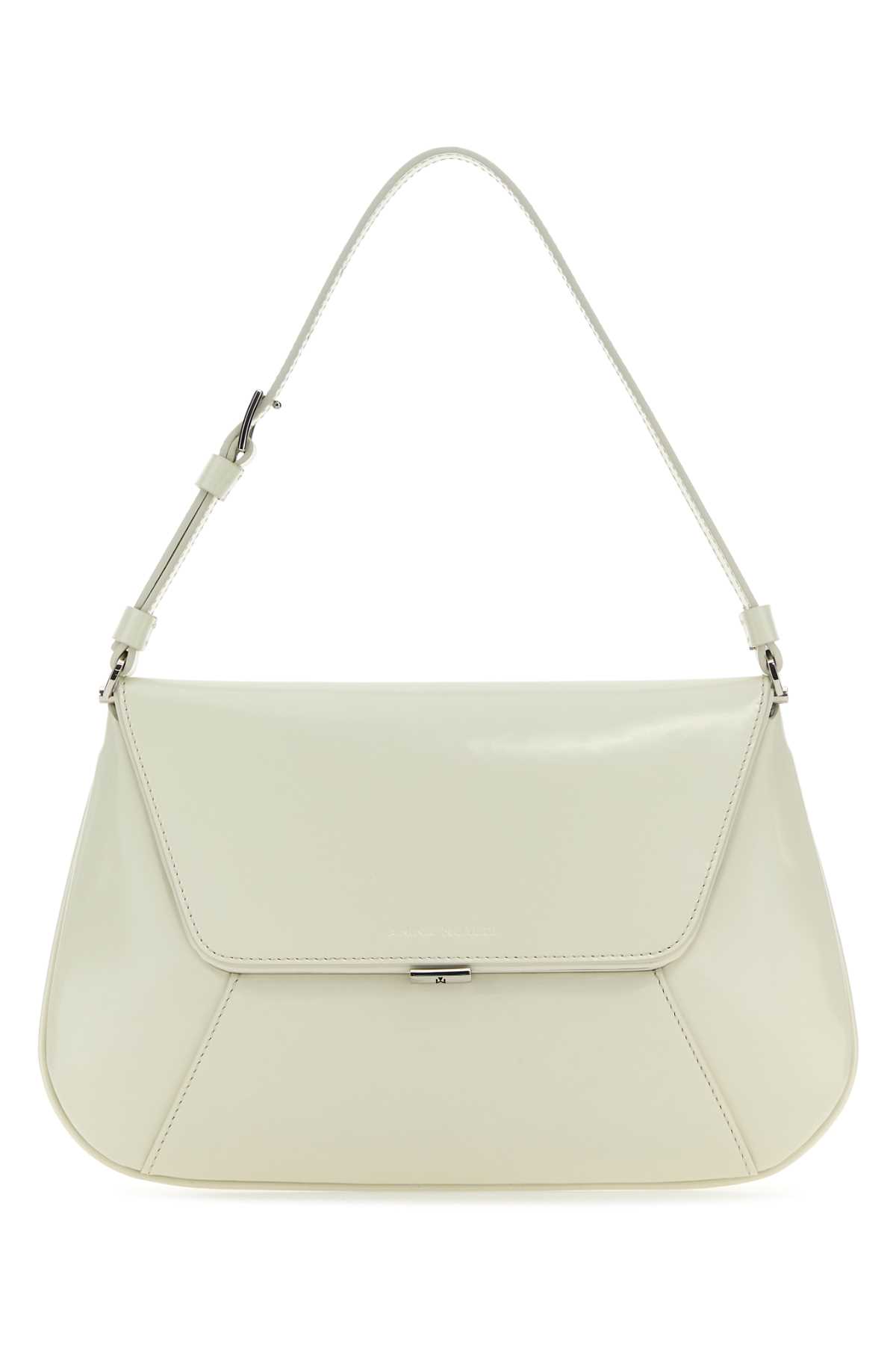 Shop Amina Muaddi Ivory Leather Ami Shoulder Bag In Almsil