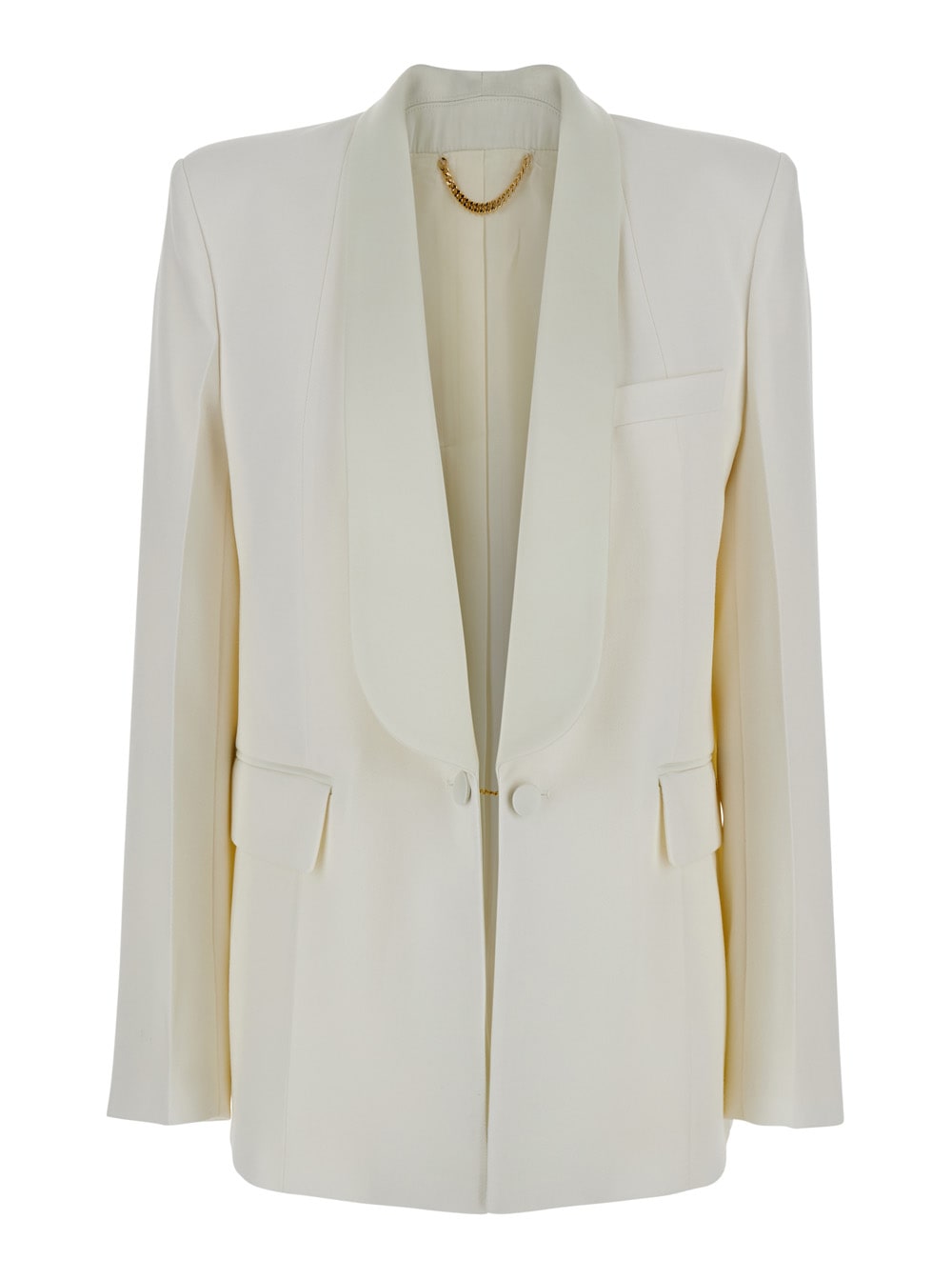 White Jacket With Shawl Collar In Fabric Woman