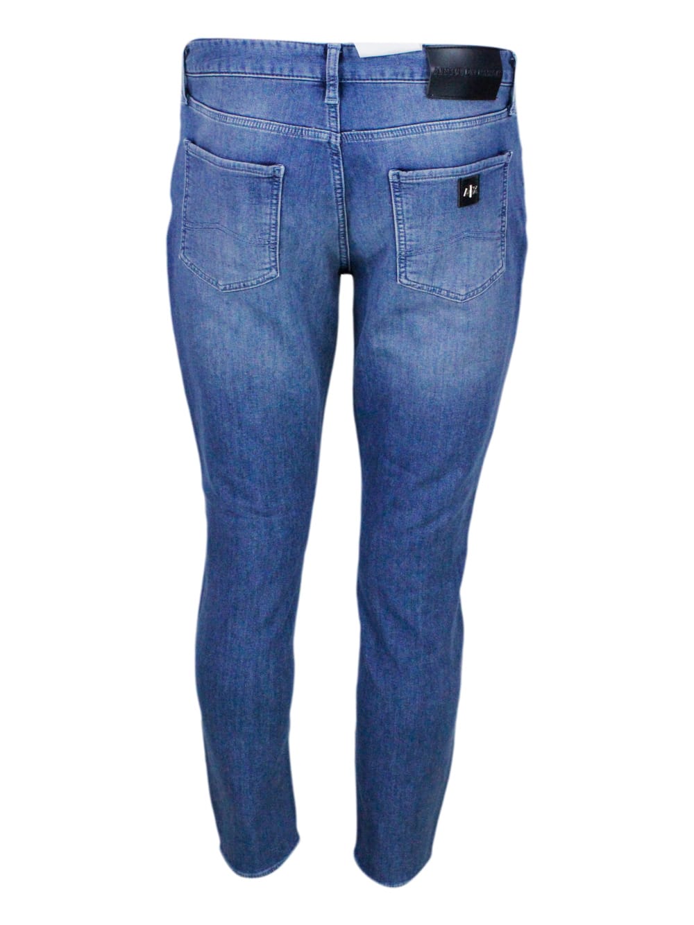 Shop Armani Collezioni Skinny Jeans In Soft Stretch Denim With Matching Stitching And Leather Tab. Zip And Button Closure