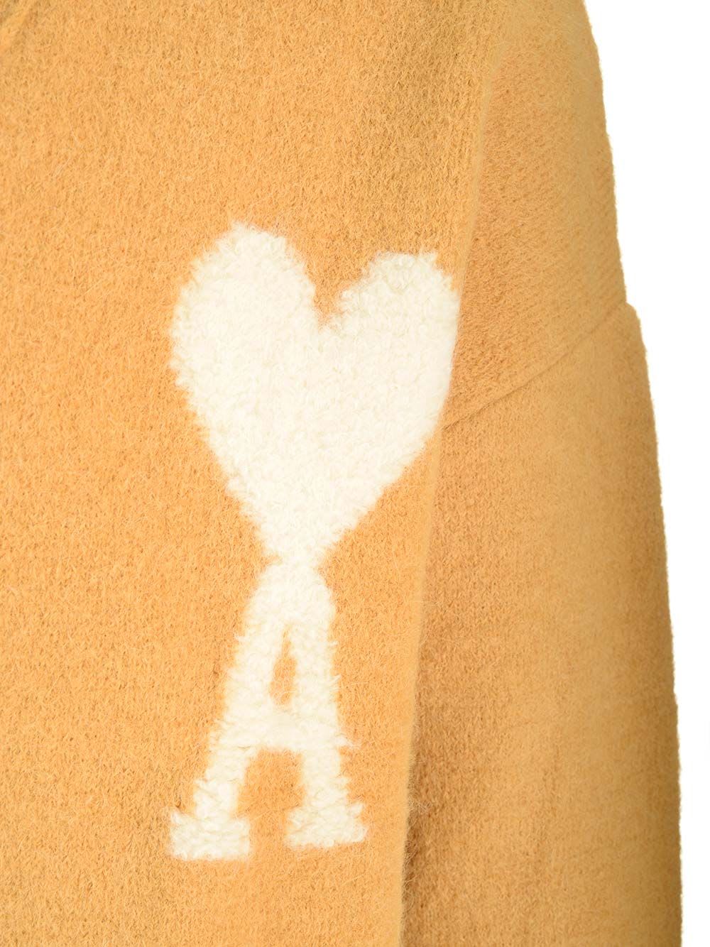 Shop Ami Alexandre Mattiussi Ami De Coeur Cardigan In Yellow