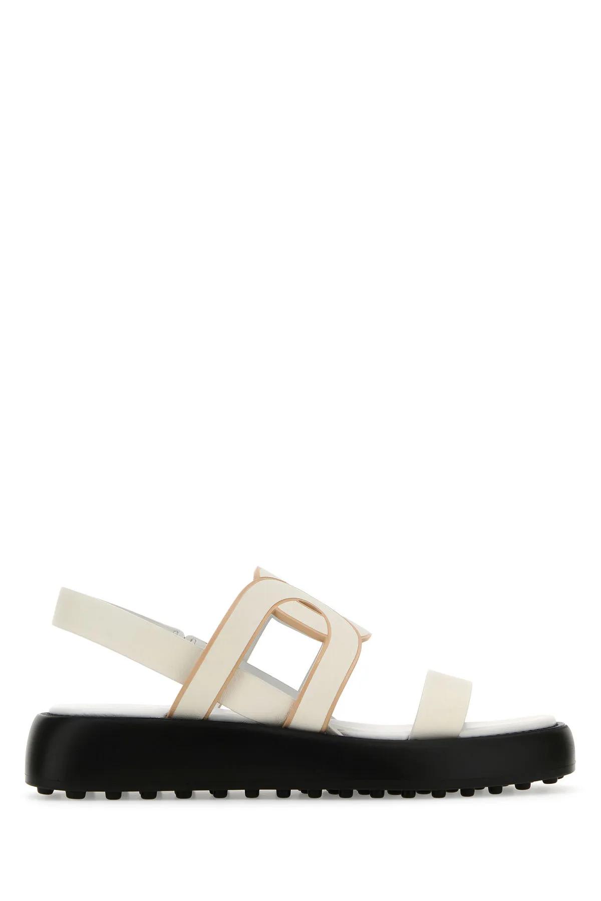 Shop Tod's White Leather Chain Sandals