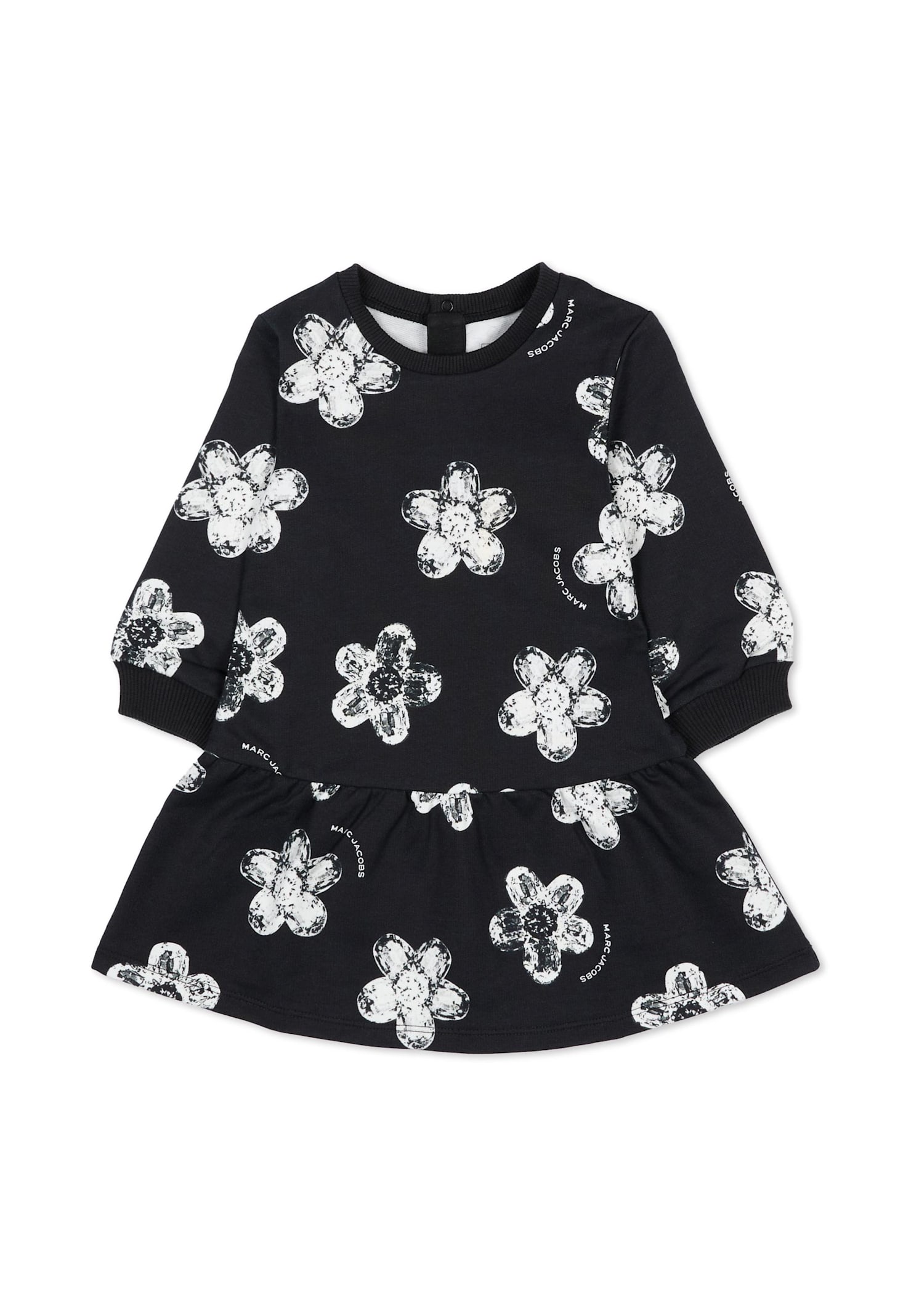 Marc Jacobs Black Dress For Baby Girl With Flowers In Black
