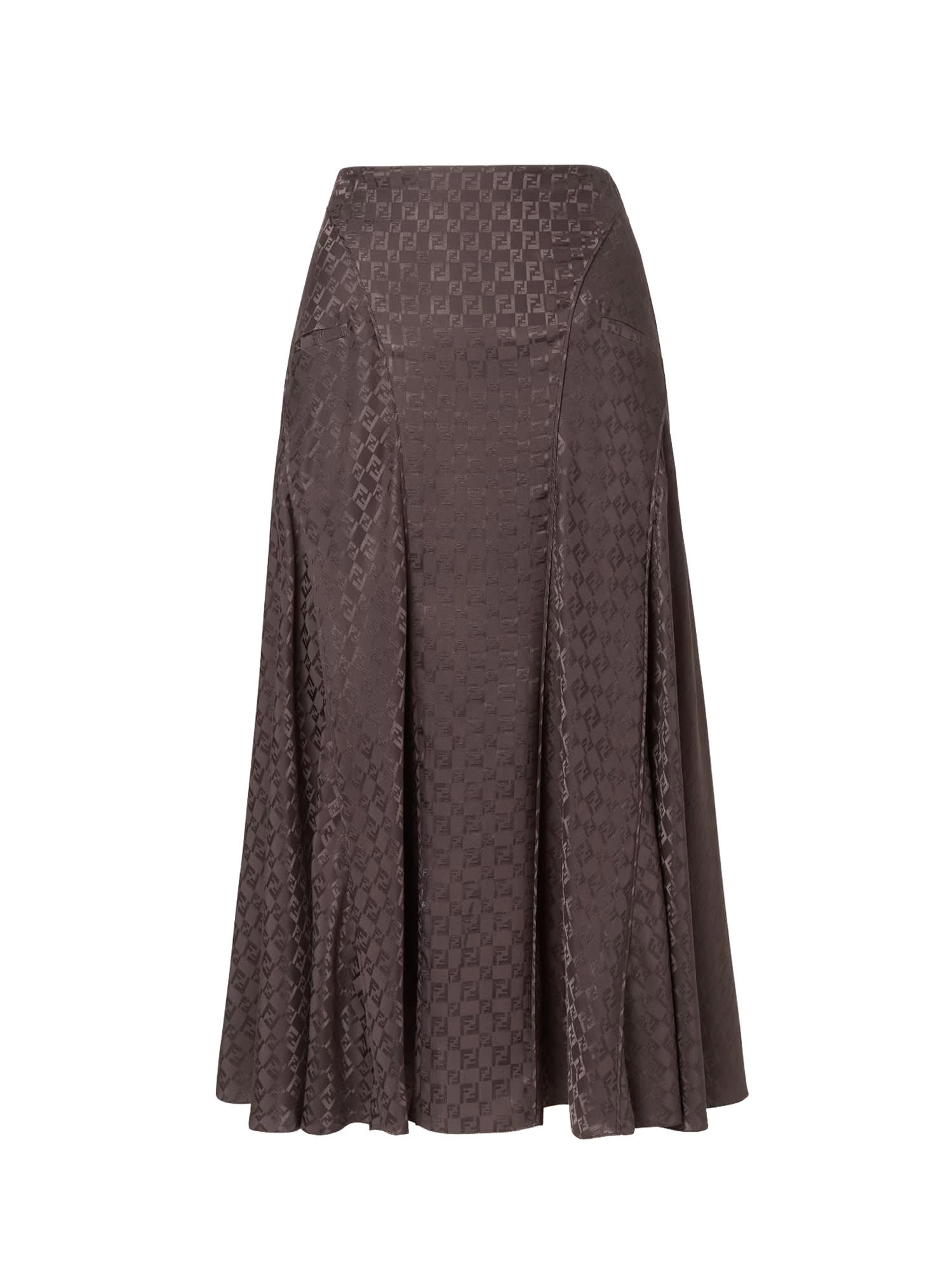Fendi Midi Ff Jacquard Silk Skirt In Brown