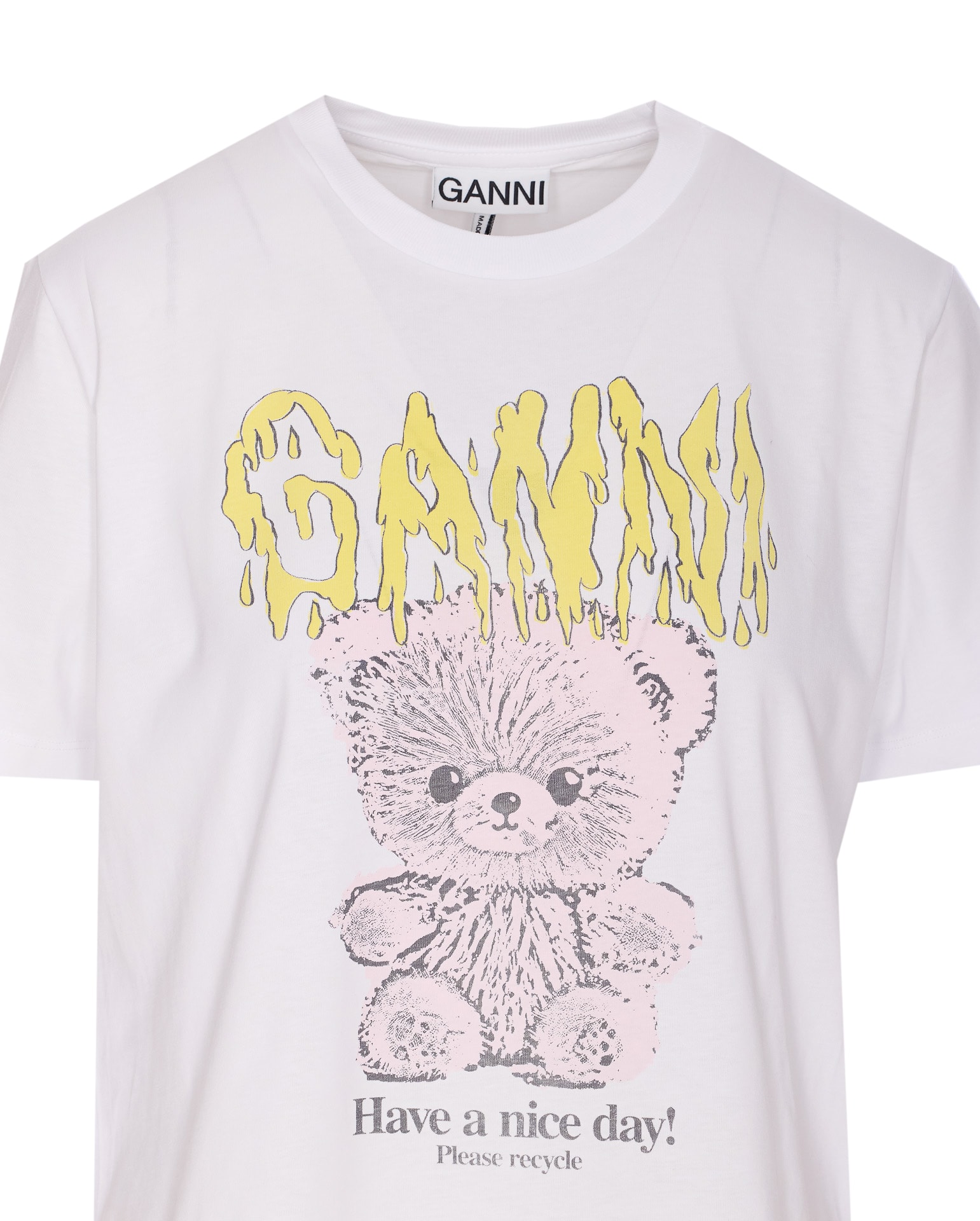 Ganni Basic Cotton Jersey Teddy Relaxed T-shirt In White