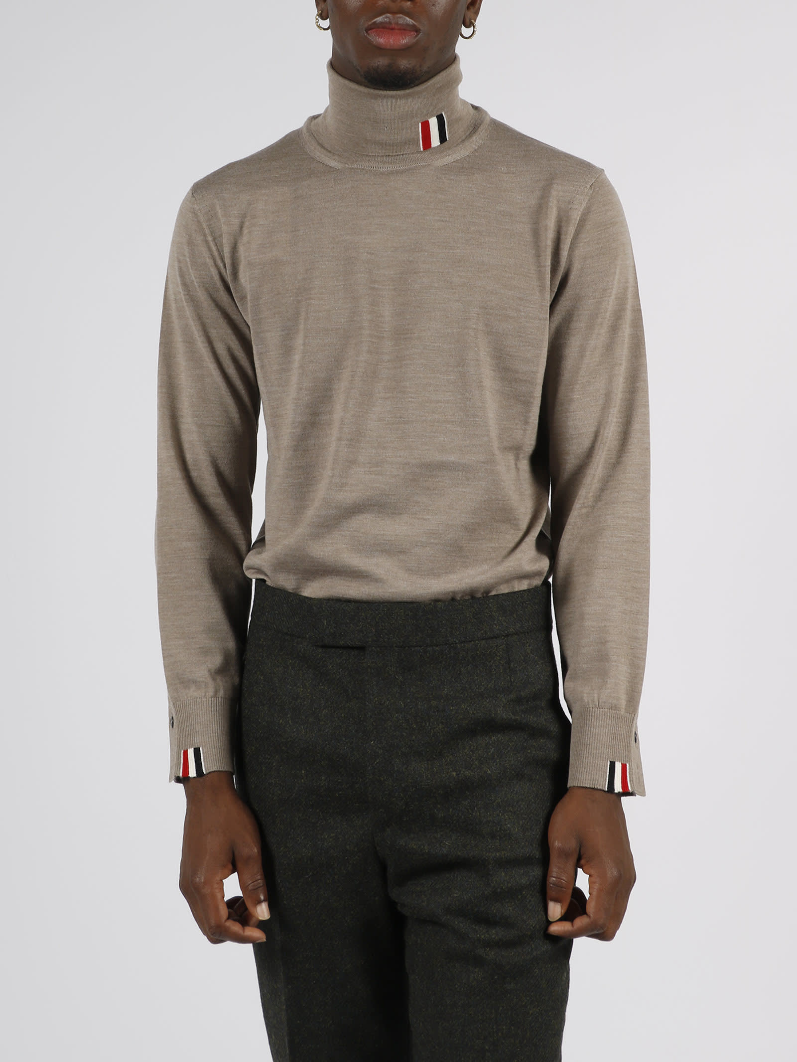 Shop Thom Browne Rwb Stripe Intarsia Turtleneck Pullover In Brown