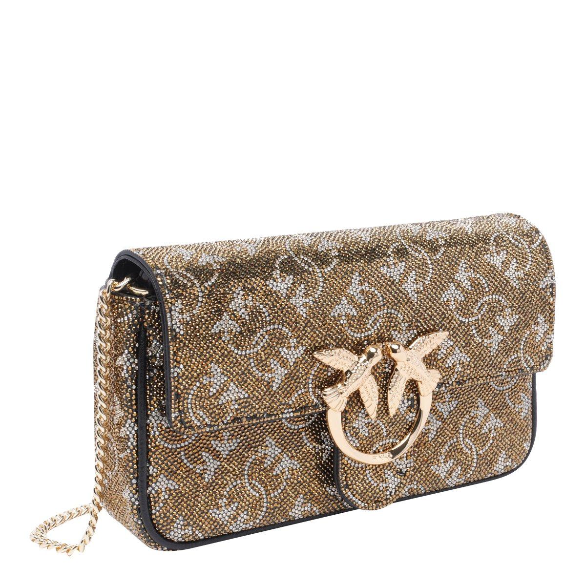 Shop Pinko Monogram Love One Pocket Crossbody Bag In Golden