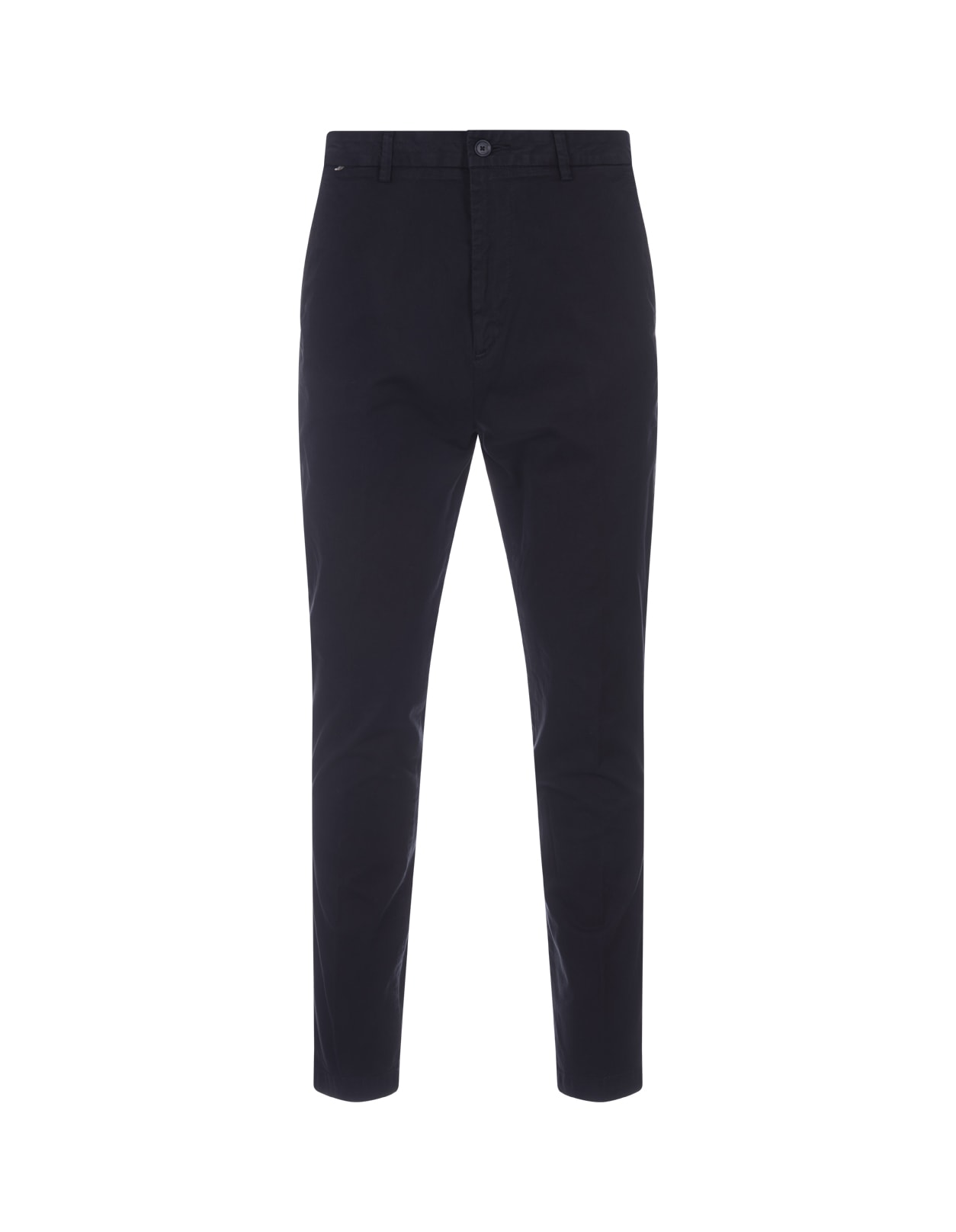 Slim Fit Chino Trousers In Navy Blue Stretch Gabardine