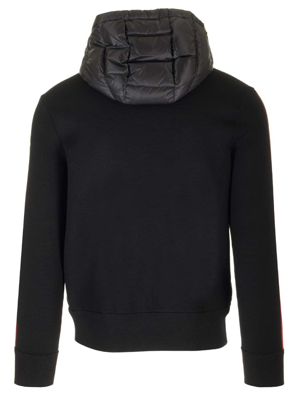 Shop Moncler Cardigan With Padded Hood In Black