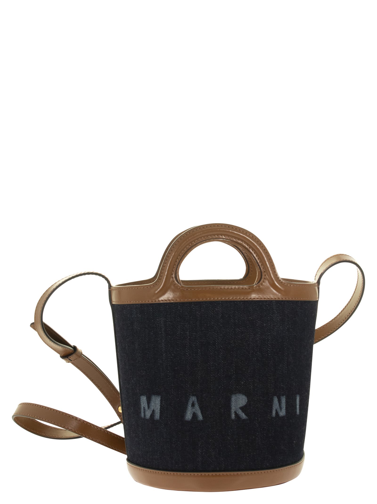 Marni Cotton And Leather Bucket Bag With Logo