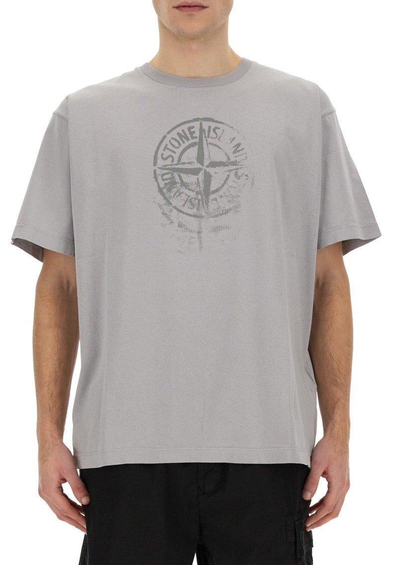 Shop Stone Island Compass Printed Crewneck T-shirt In Dust