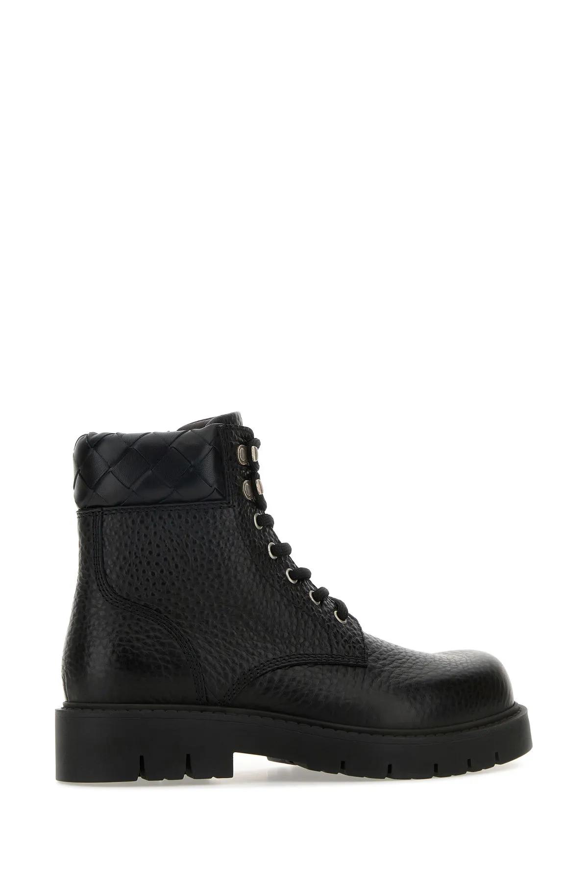 Shop Bottega Veneta Black Leather Haddock Ankle Boots In Nero