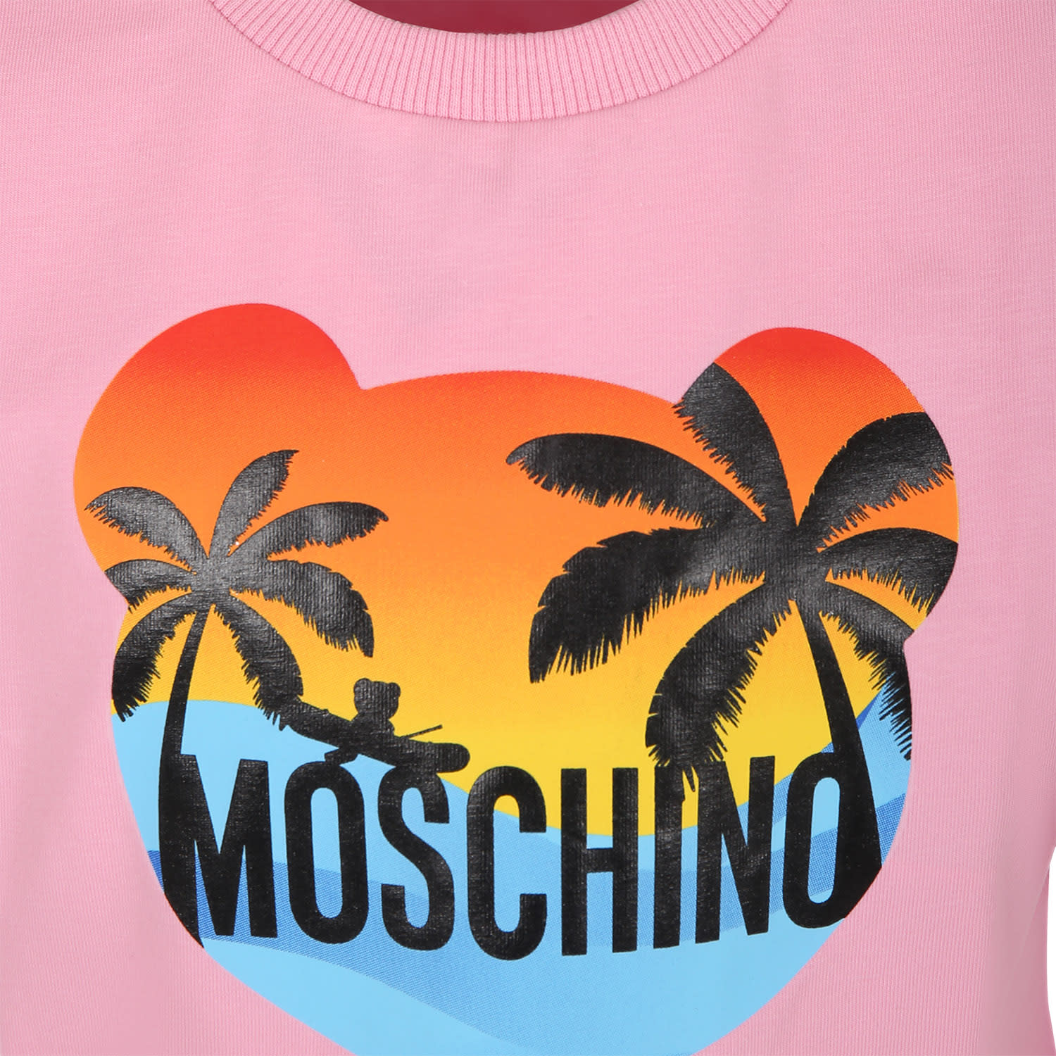 Shop Moschino Pink T-shirt For Girl With Multicolor Print And Logo