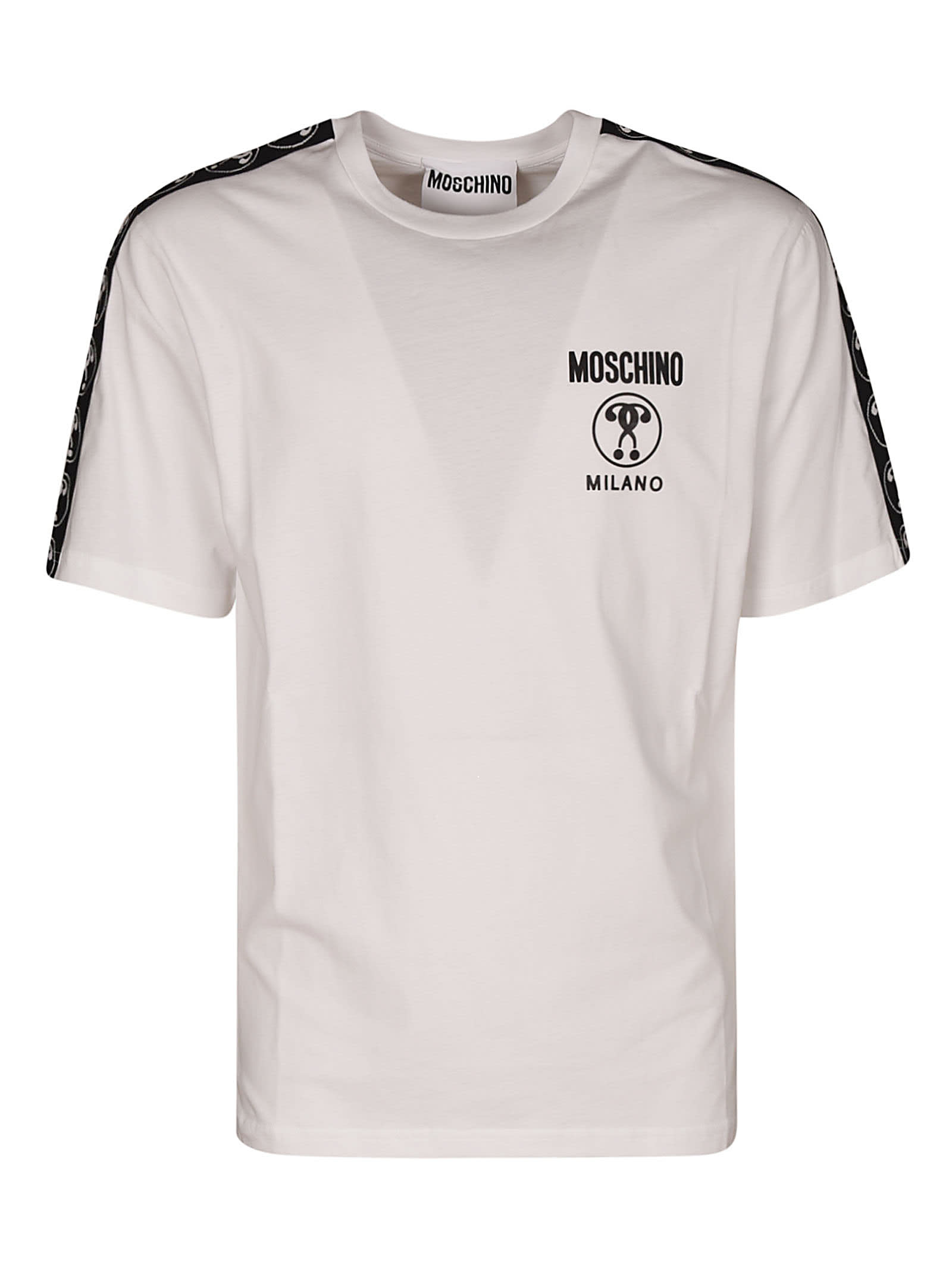 MOSCHINO BANDS AND DOUBLE QUESTION MARK LOGO T-SHIRT