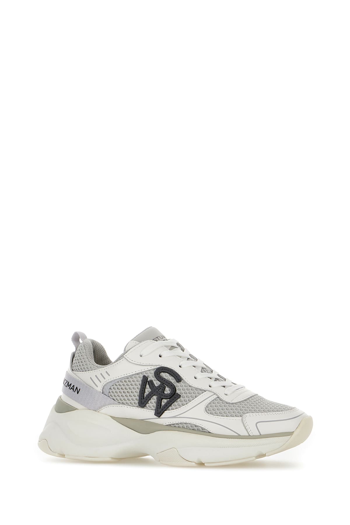 Shop Stuart Weitzman White Leather And Mesh Sneakers In Grey White