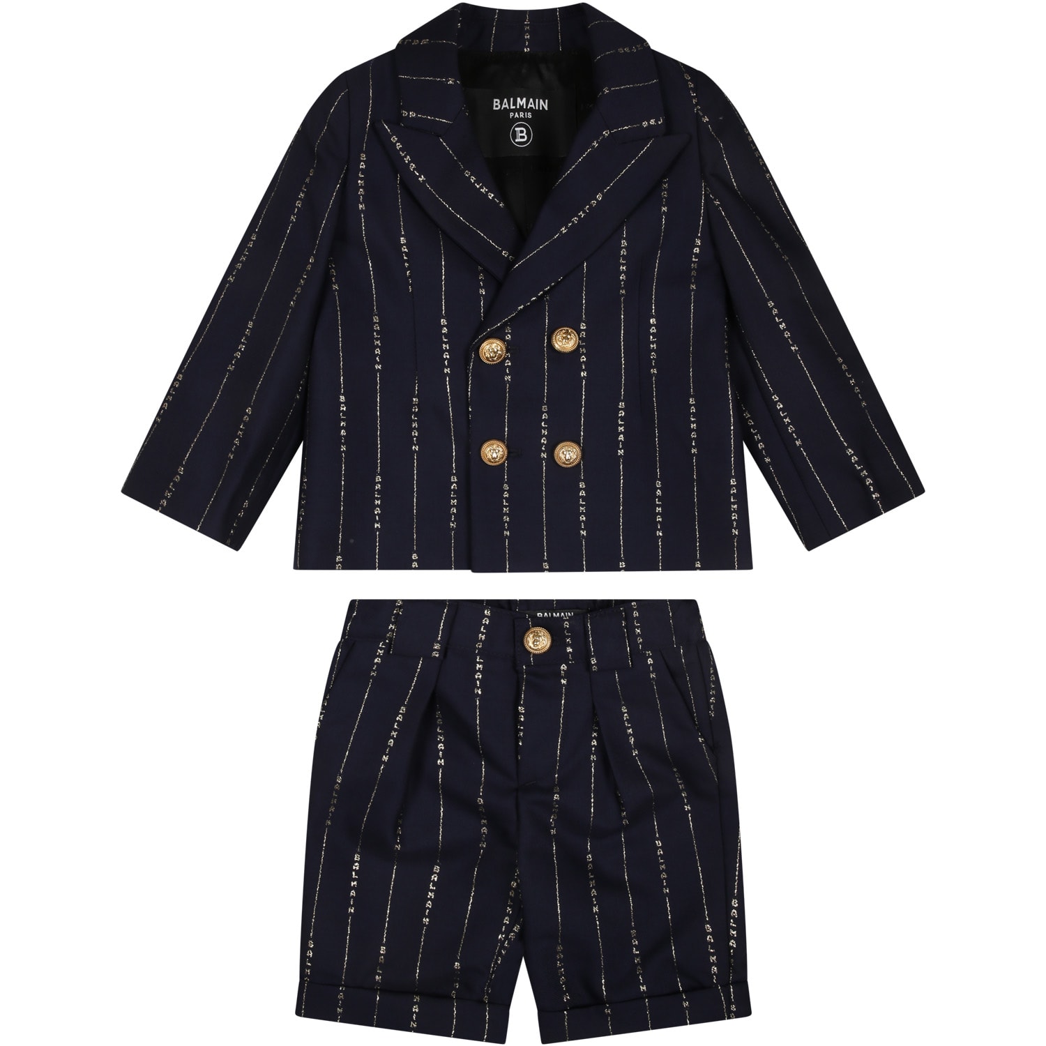 Shop Balmain Elegant Blue Suit For Baby Boy With Golden Logo