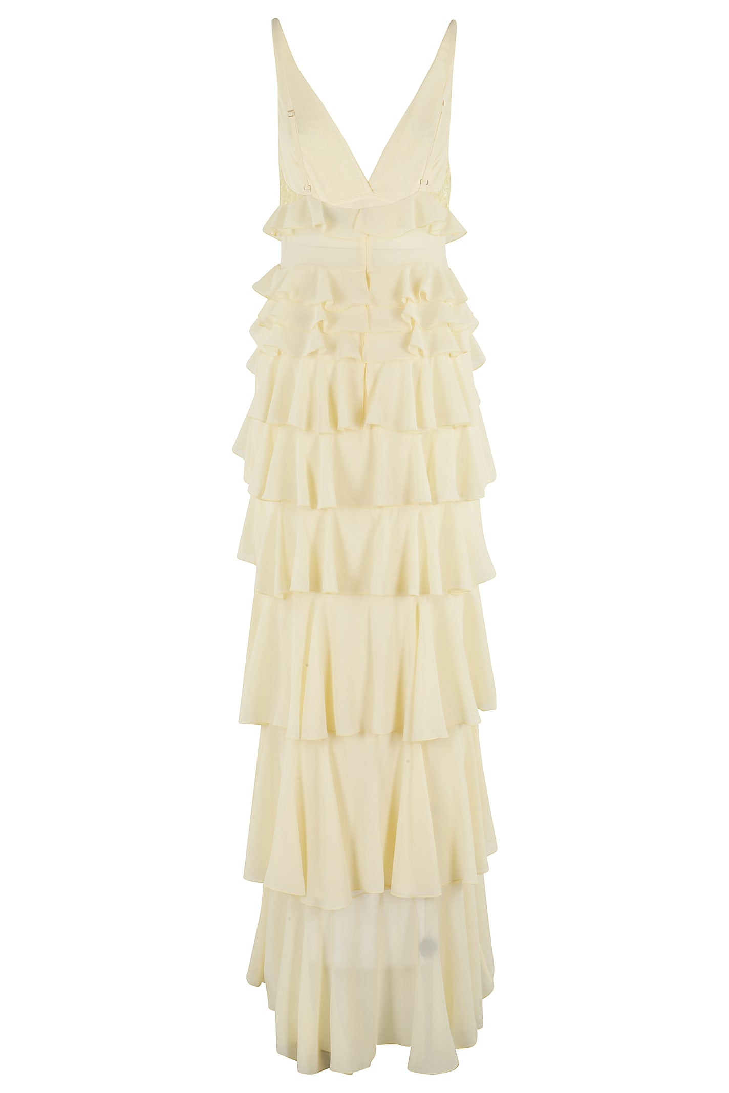 Elisabetta Franchi Lace And Ruffles Long Sleeve Dress In Lemonade