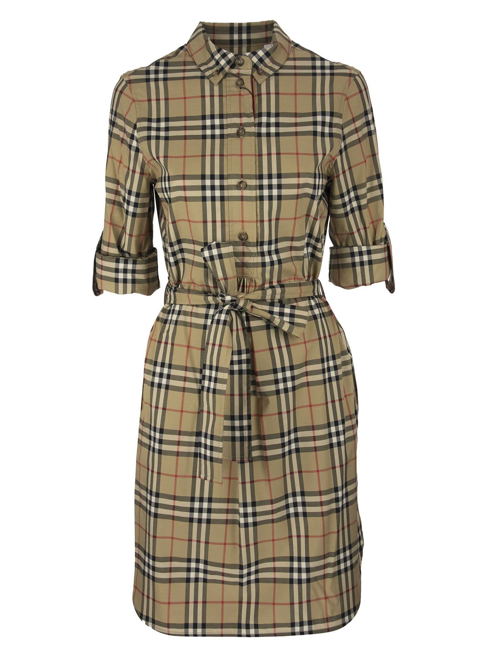 Burberry Giovanna - Stretch Cotton Chemise Dress With Vintage Check Pattern And Belt