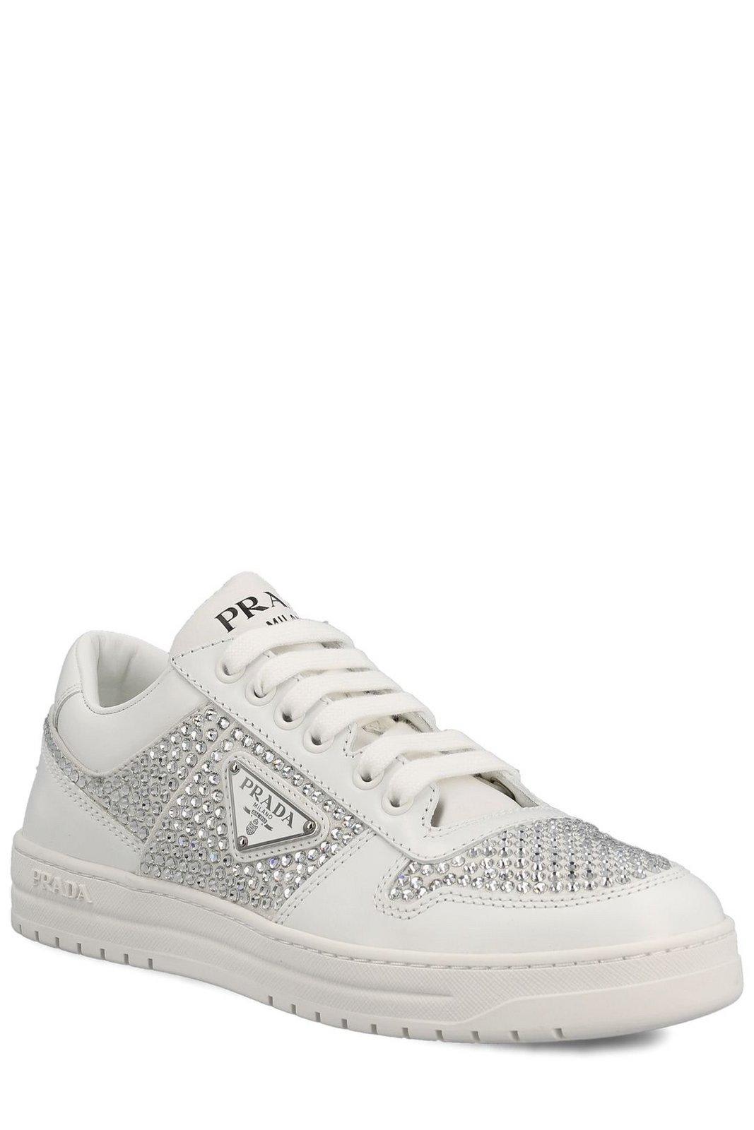 Shop Prada Embellished Lace-up Sneakers