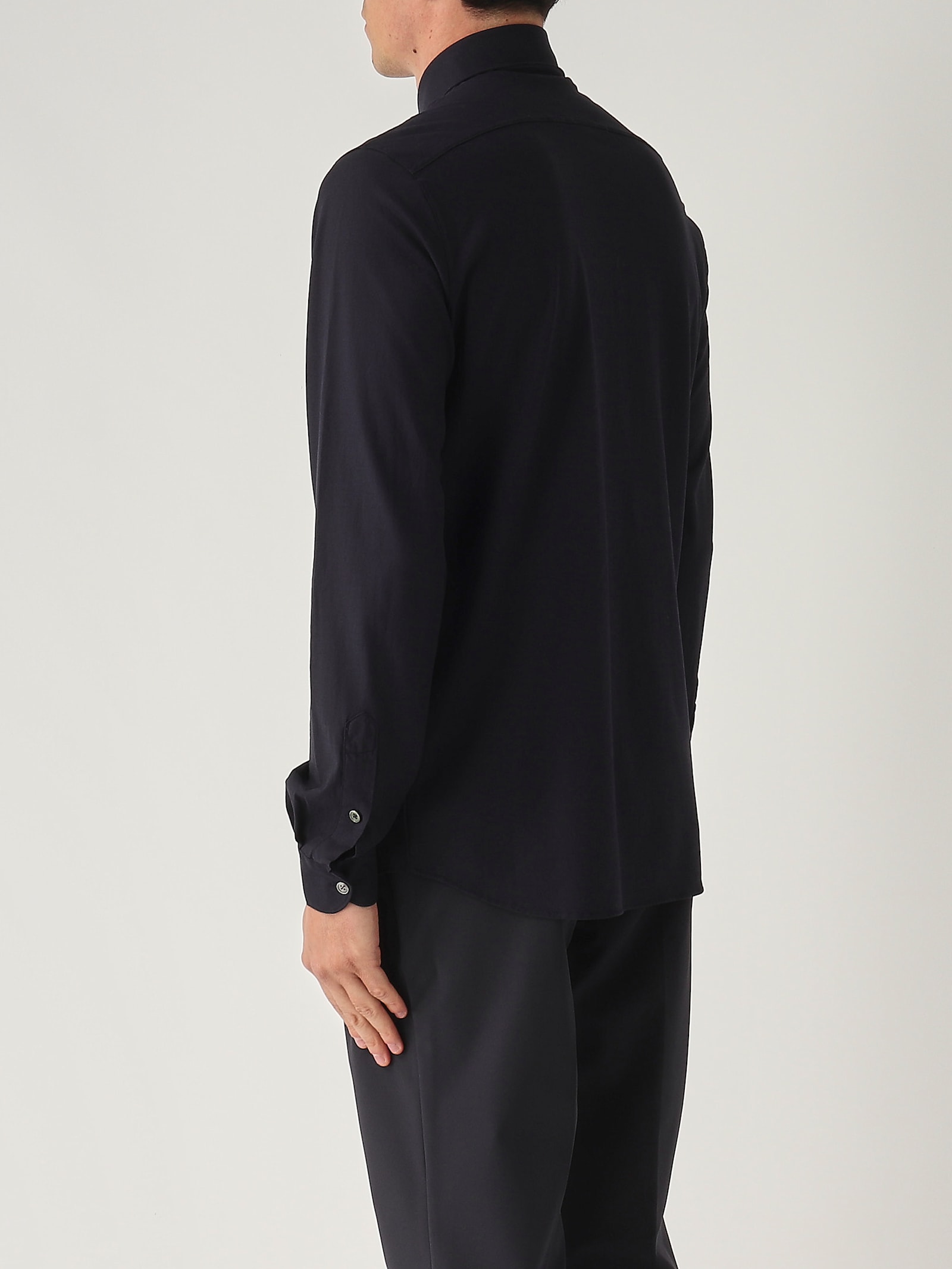 Filippo De Laurentiis Camicia M/l Basica In Crepe Cotton Shirt In Black