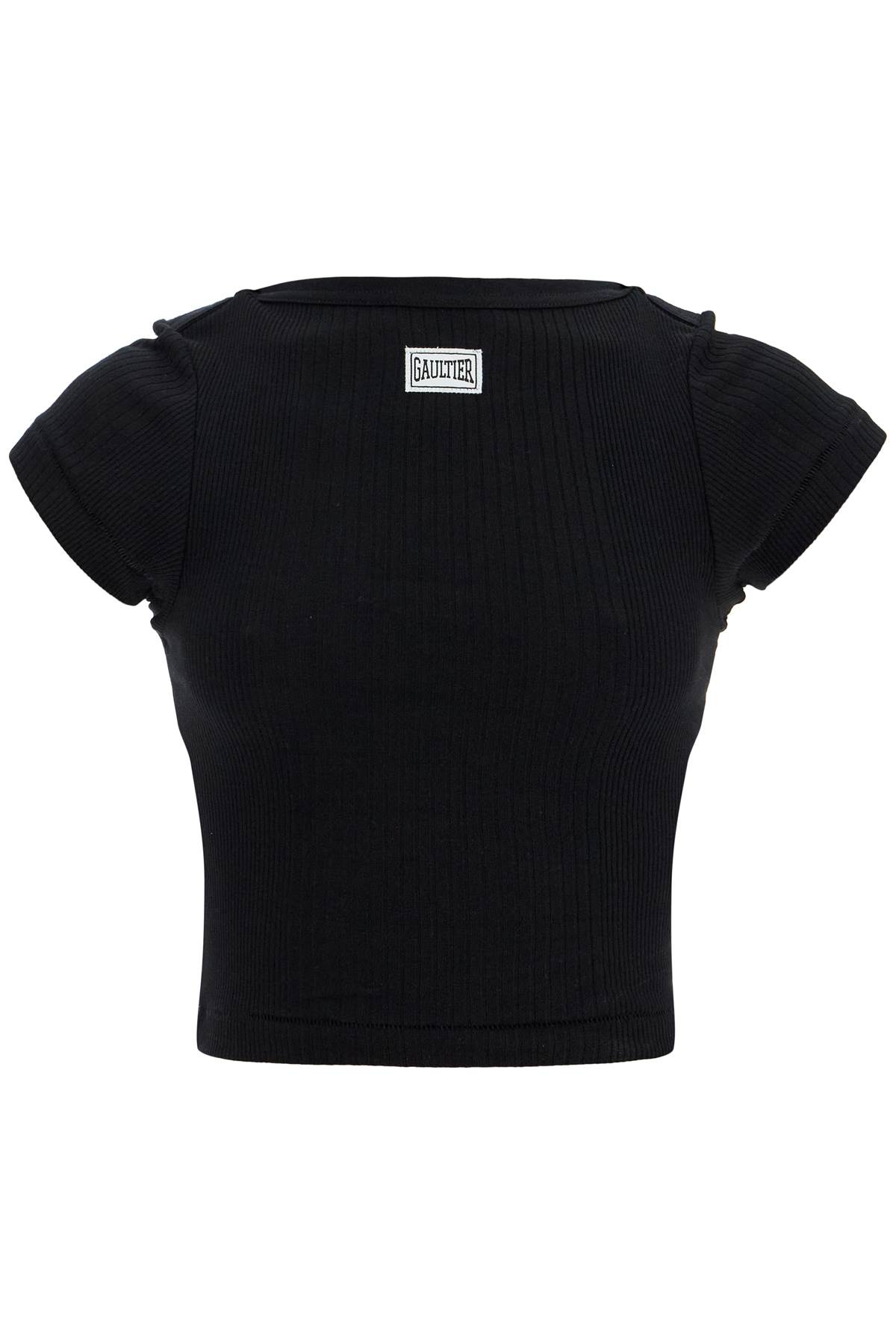 Jean Paul Gaultier Black Cropped Cotton Ribbed T-shirt With Logo